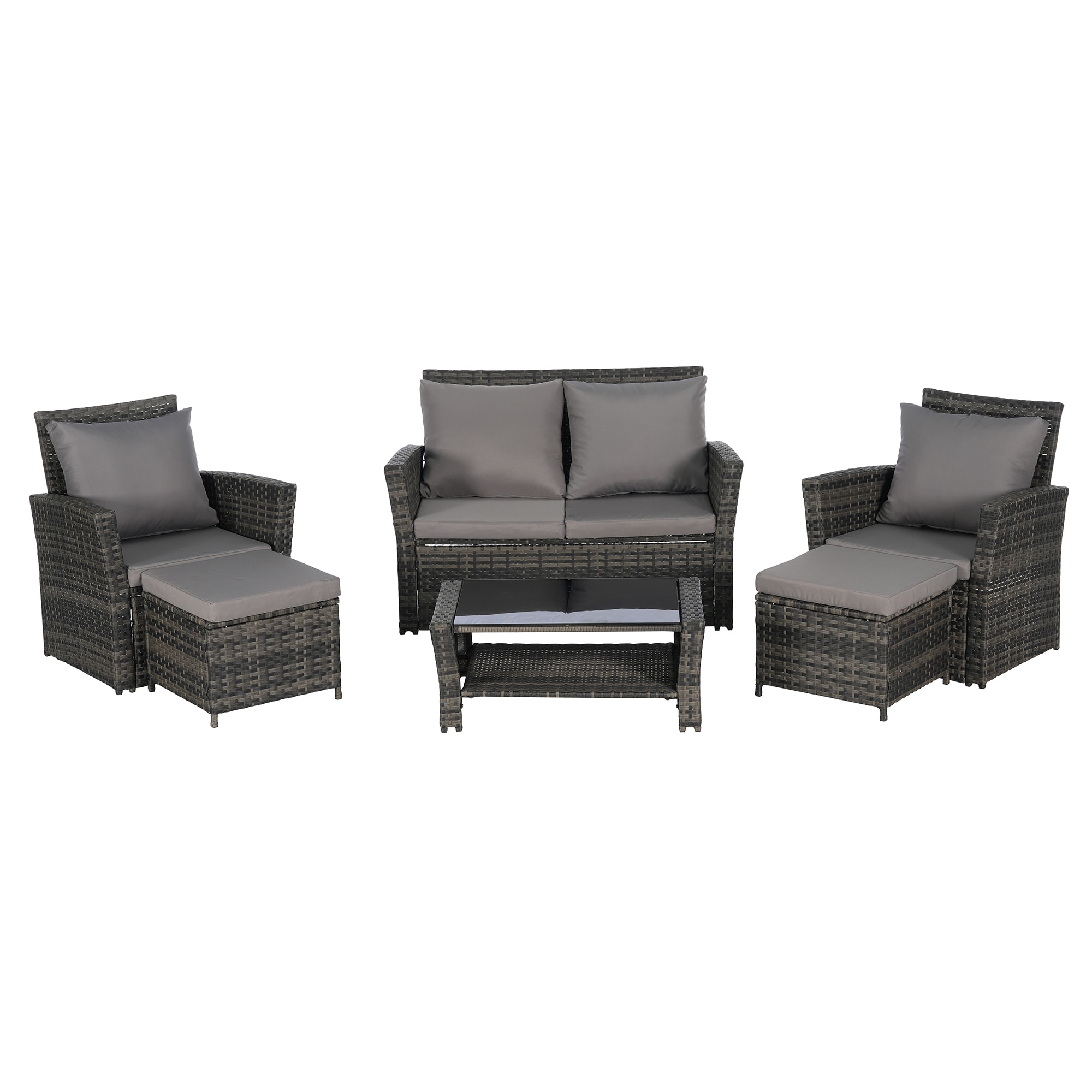 SINOFURN SYB670038DG 6 -Piece Wicker Patio Conversation Set with Gray Cushions