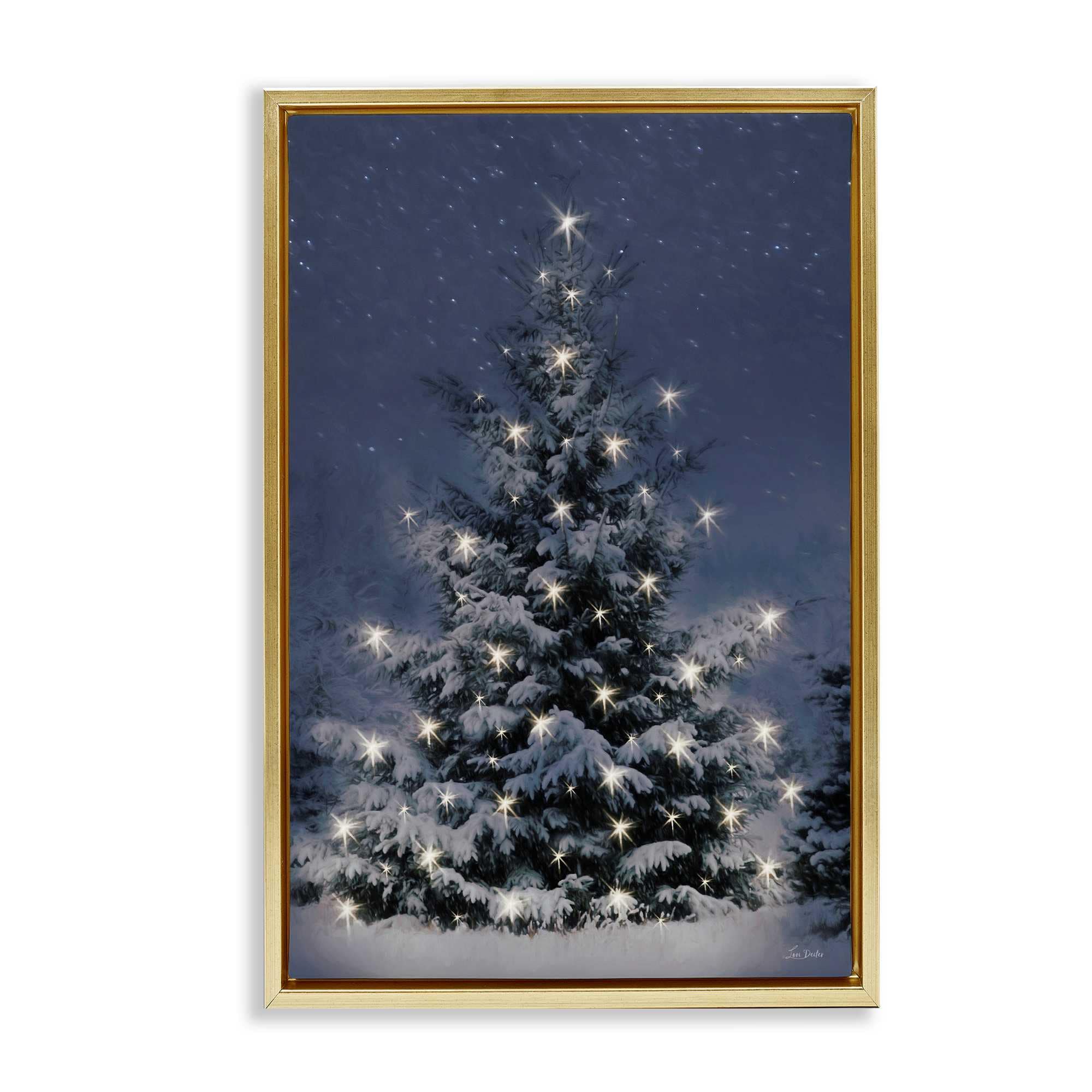 Stupell Industries BT-535-FFG-20X30 Snowy Nighttime Christmas Tree Gold Framed Floater Canvas Wall Art By Lori Deiter 21 x 31