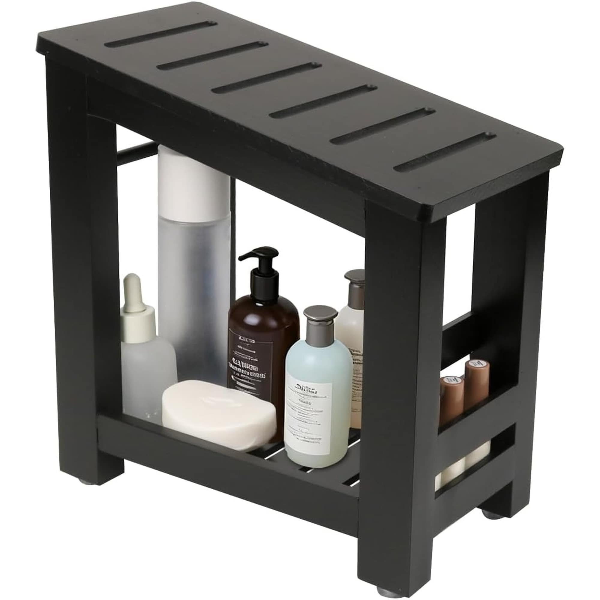 Wudkey 10Lx5.9Wx11H inch Black Bamboo Shower Foot Rest Stool