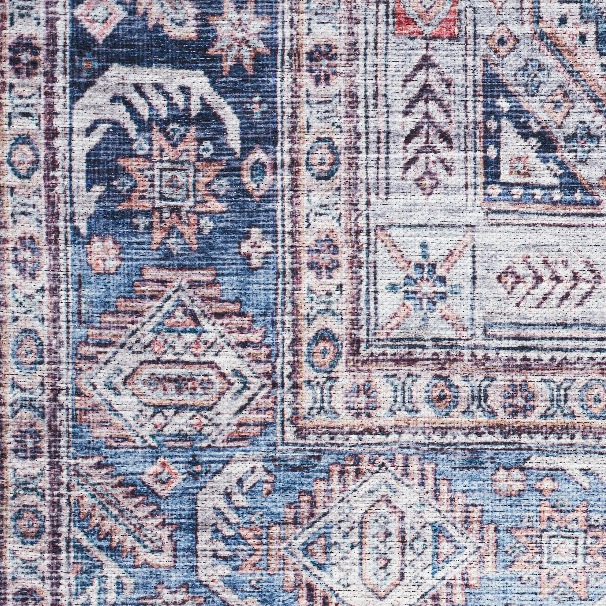 Vintage Charm Blue Multi 4' x 6' Flat Woven Washable Wool Blend Rug