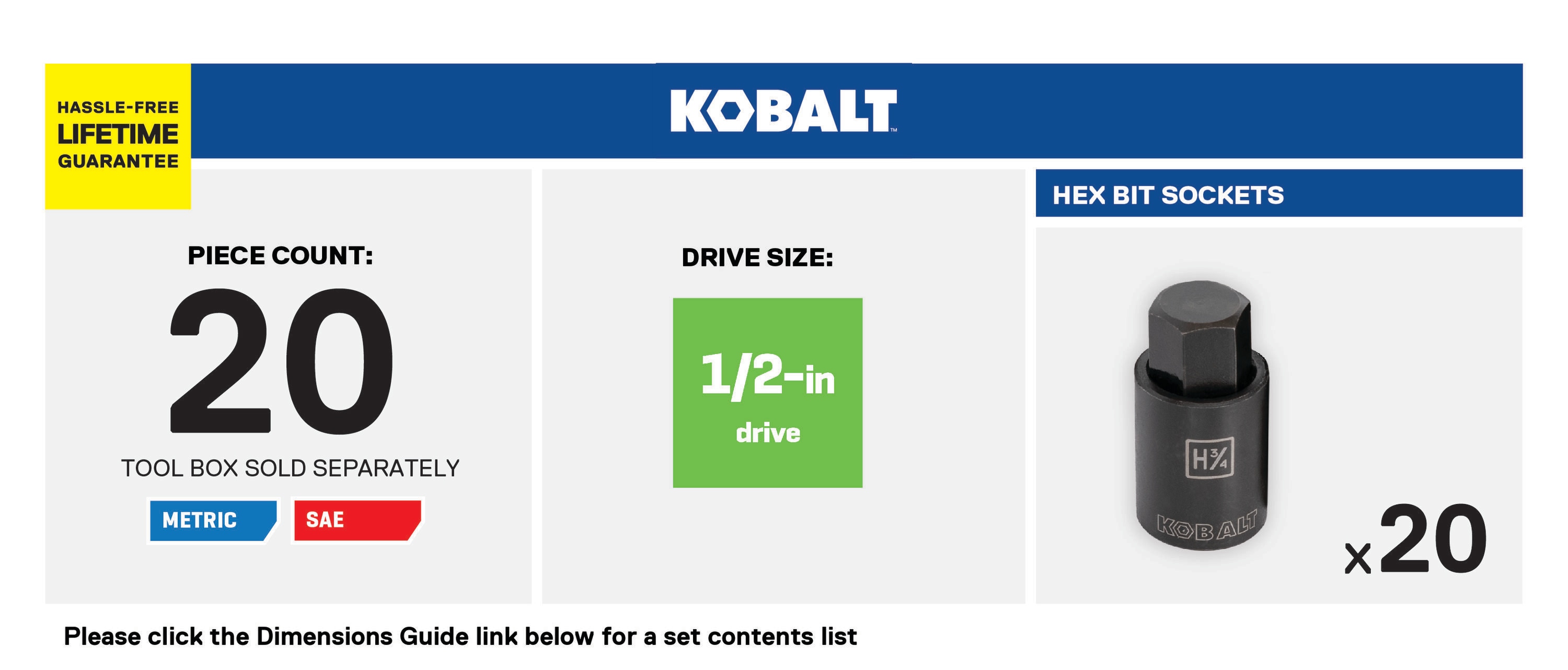 Kobalt 20-Piece 1/2-in Drive Set Hex Bit Driver Socket Set in the