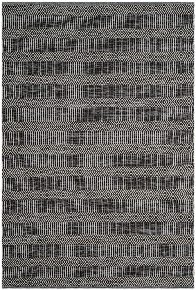 Hand-Woven Ivory and Dark Grey Geometric Cotton Area Rug, 8' x 10'