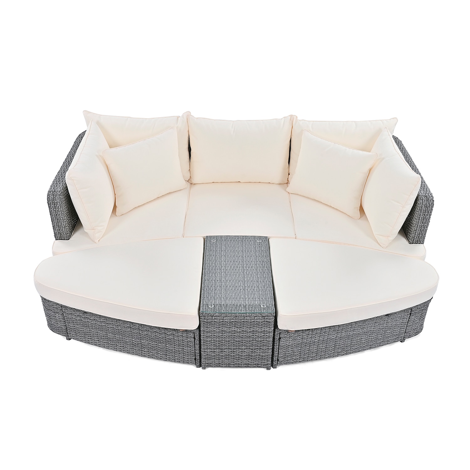 SINOFURN SYA010480BG Rattan Outdoor Daybed with Beige Cushions and Rattan Frame