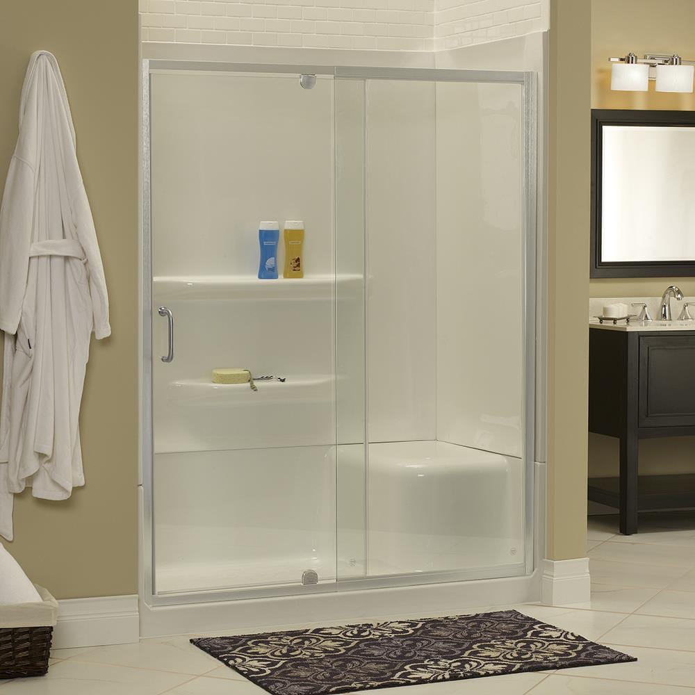 CRAFT + MAIN CVDP4269-CL-SV Cove Silver 42-in W x 69-in H Semi-frameless Pivot Shower door 1/4-in Thick Clear Glass