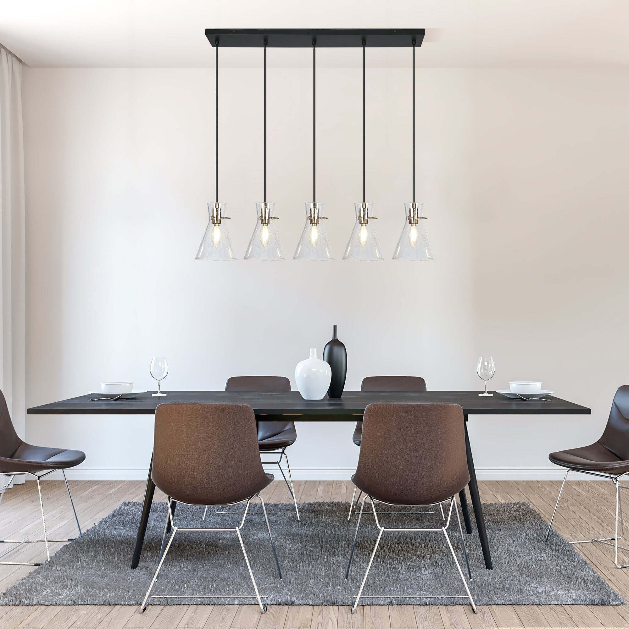 nudler oprindelse Støvet Uolfin 5-Light 32.7-in Black and Satin Brass Gold with Bell  Modern/Contemporary Clear Glass Linear LED Hanging Kitchen Island Light in  the Pendant Lighting department at Lowes.com