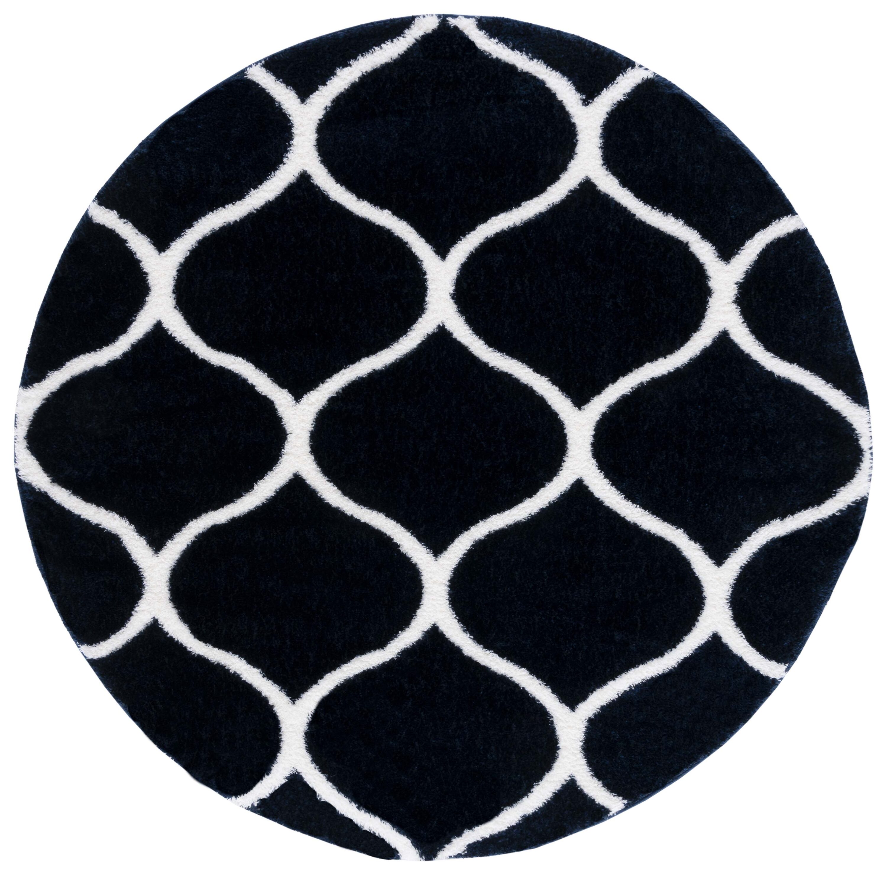 Safavieh THO677N-7R 7 x 7 (ft) Loomed Navy/White Round Indoor Trellis Mid-Century Modern Area rug