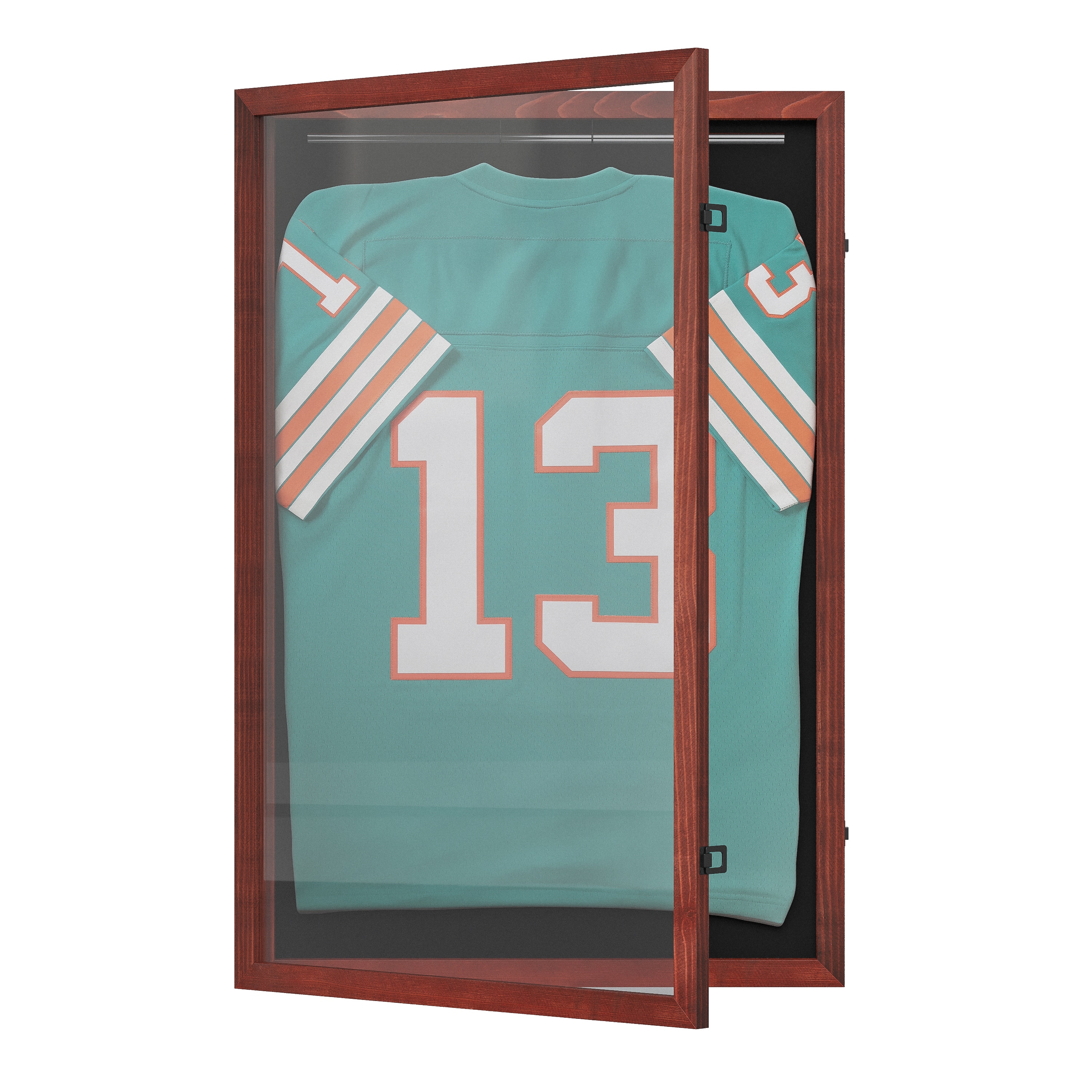 Flash Furniture 196861125287 Banks 24x36 Jersey Display Case with Solid Pine Wood Frame; UV Treated Acrylic Window; Velvet Backing Board; and Anti-Theft Lock in Mahogany