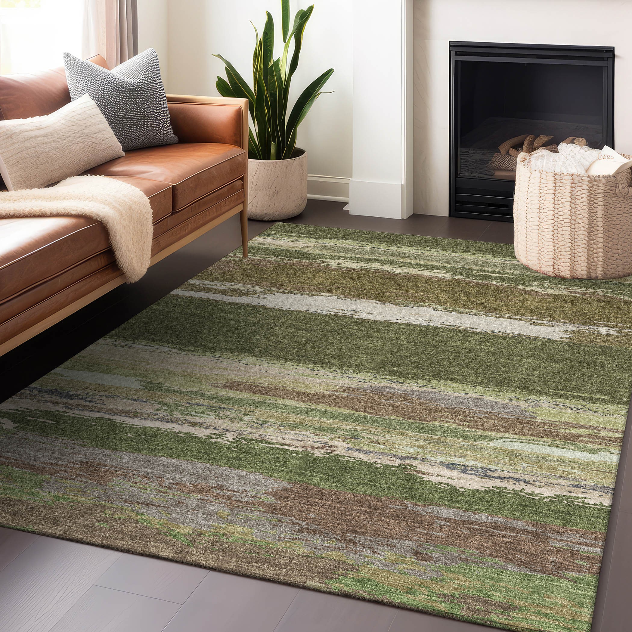 Addison Rugs ACN1284OL30X46 Chantille ACN1284OL 2 x 3 (ft) Polyester Olive Rectangular Indoor/Outdoor Geometric Machine washable Area rug