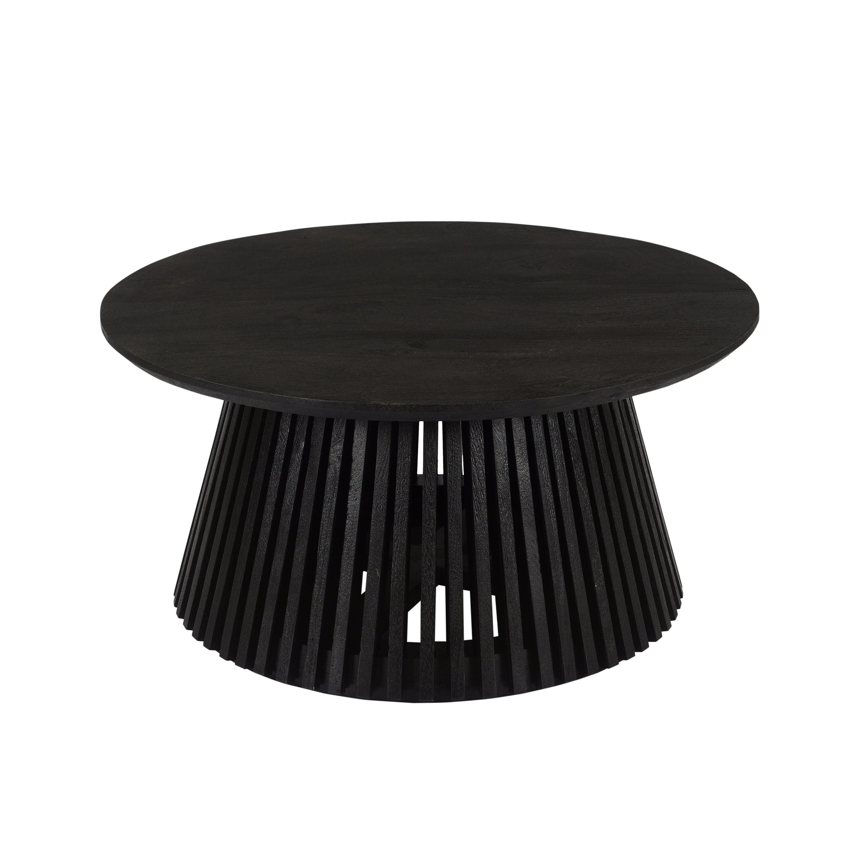 Jet Black Round Solid Wood Coffee Table with Slatted Base