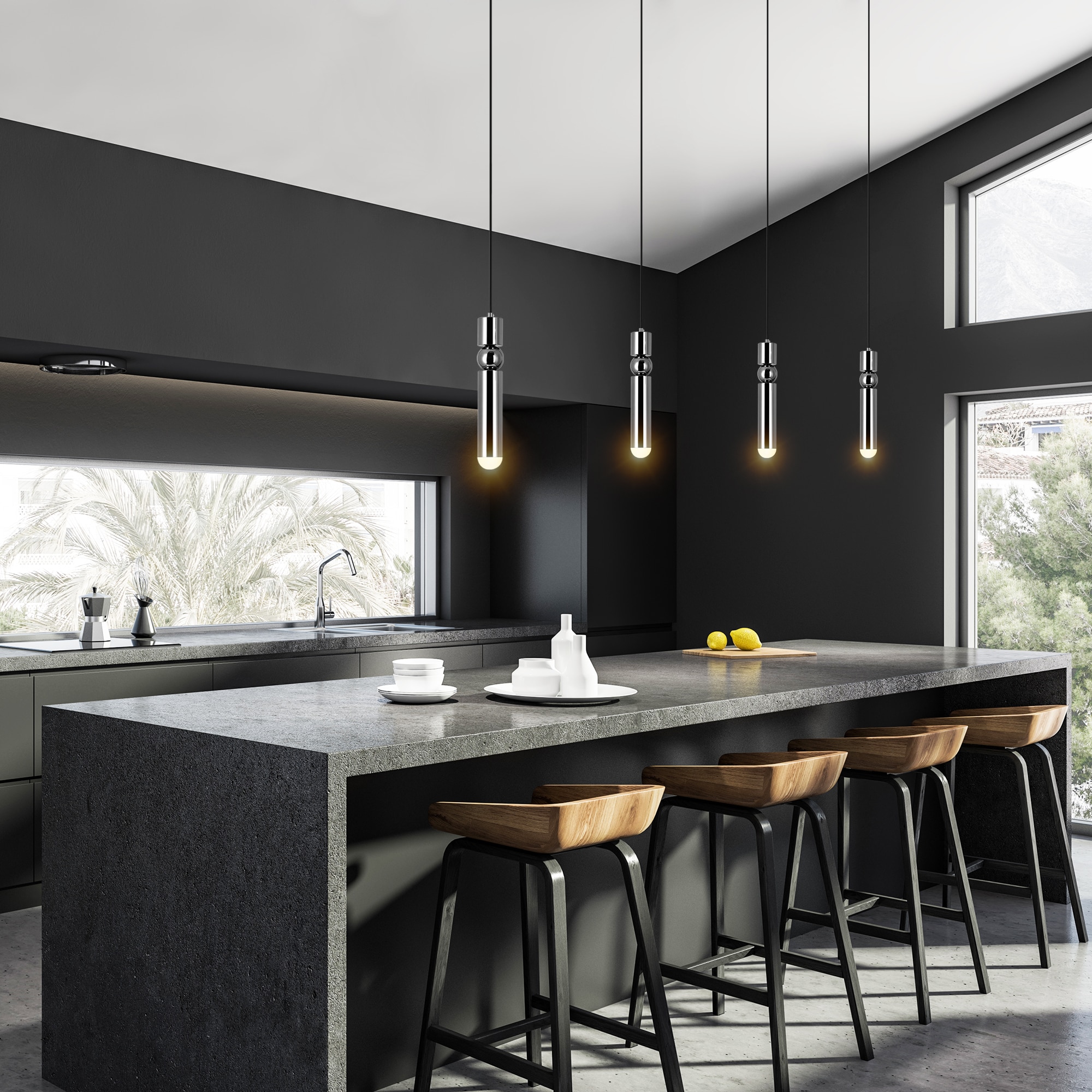 CWI Lighting 1225P5-1-613 5 1 -Light Polished Nickel Modern/contemporary Linear Integrated LED Mini Hanging Pendant light
