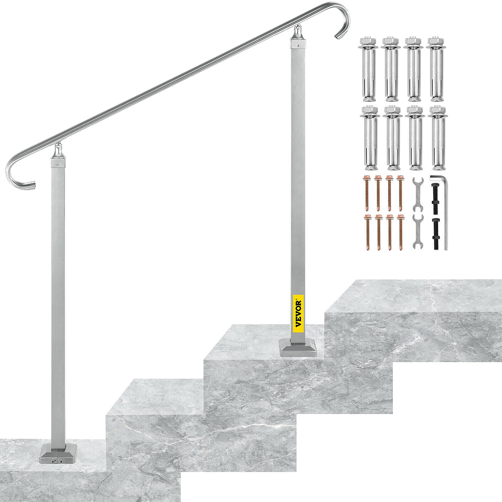 VEVOR 2-3 Steps Handrail 39.4-in x 37.4-in Aluminum Finished Aluminum  Handrail in the Handrails & Accessories department at Lowes.com