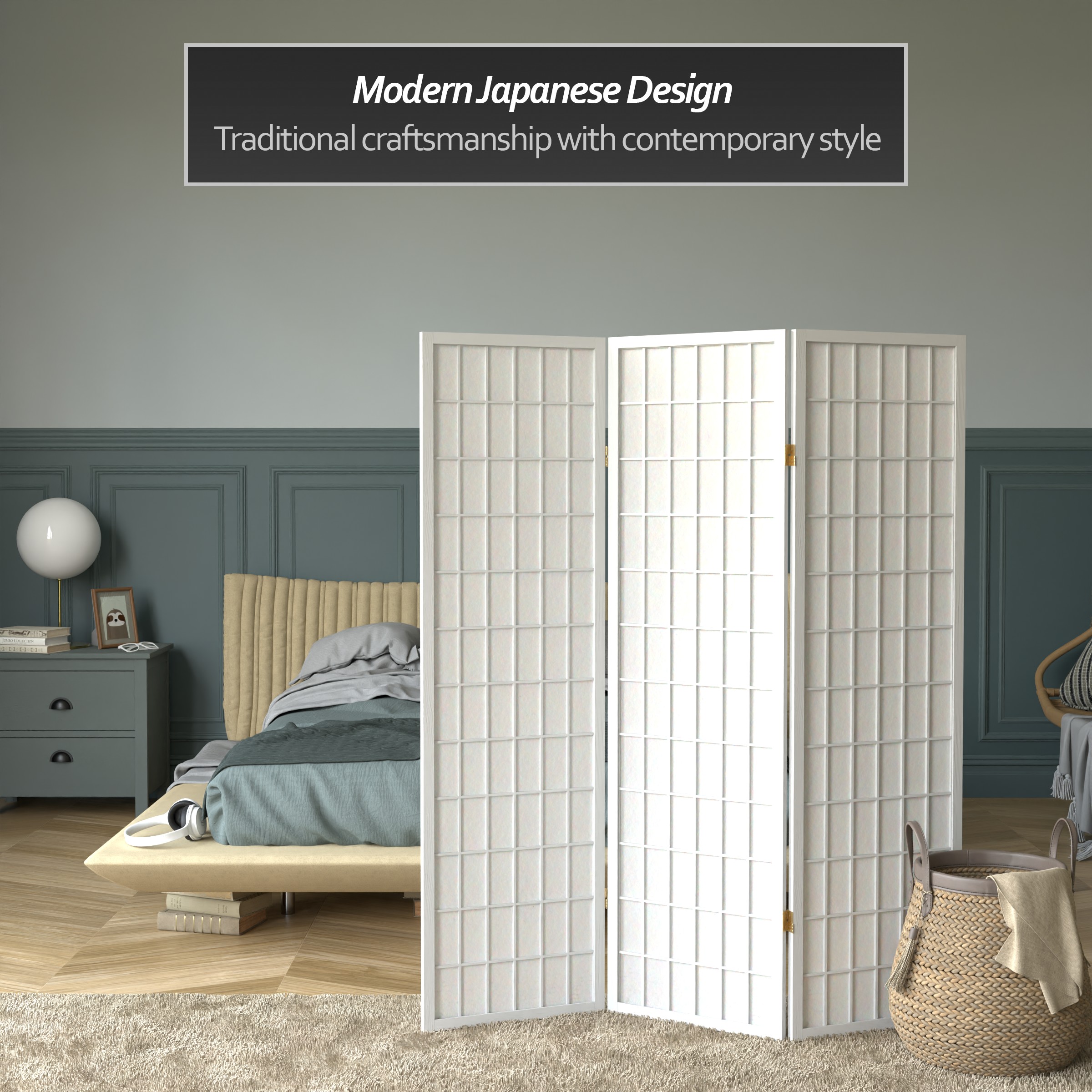 Oriental Furniture WP60-WHT-3P Indoor-Privacy-Screens - View #3
