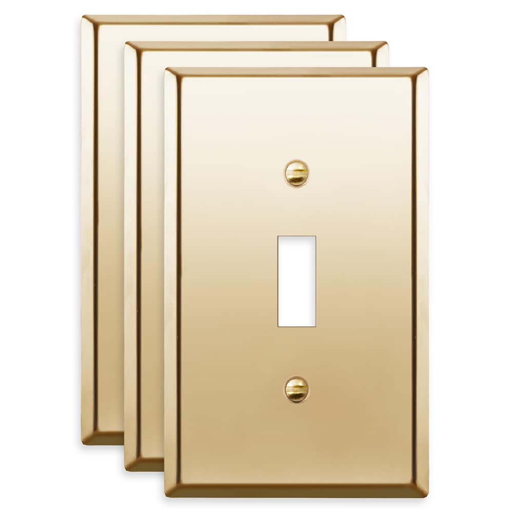 Top Greener 7711-PB-3PCS 1 -Gang Standard Size Polished Brass Stainless steel Indoor Toggle Wall Plate 3 -Pack