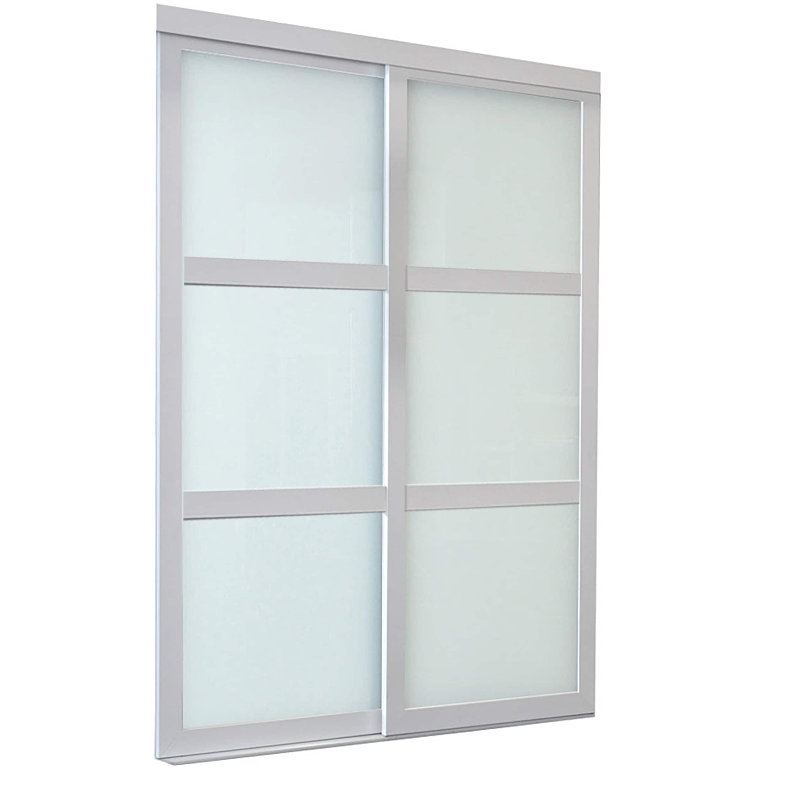 9700 Northwood 48-in x 80-in White FrostMirrored Glass Prefinished Pine Wood Sliding Door Hardware Included | - RELIABILT 7004068WHP2WL2DS
