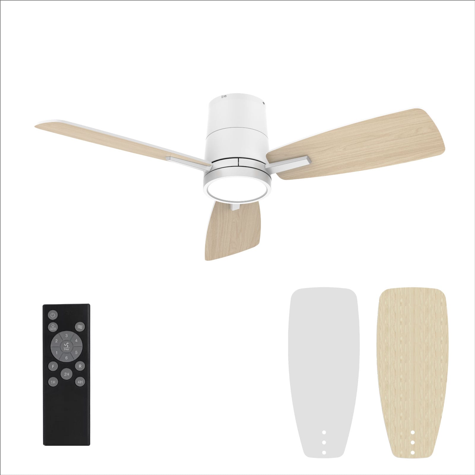 TALOYA TLY42-WE-3X-S3-2 Oasis 42-in Integrated LED Flush Mount Matt White with Matt White Blades Ceiling Fan With Light and Remote ( 3 -Blade )