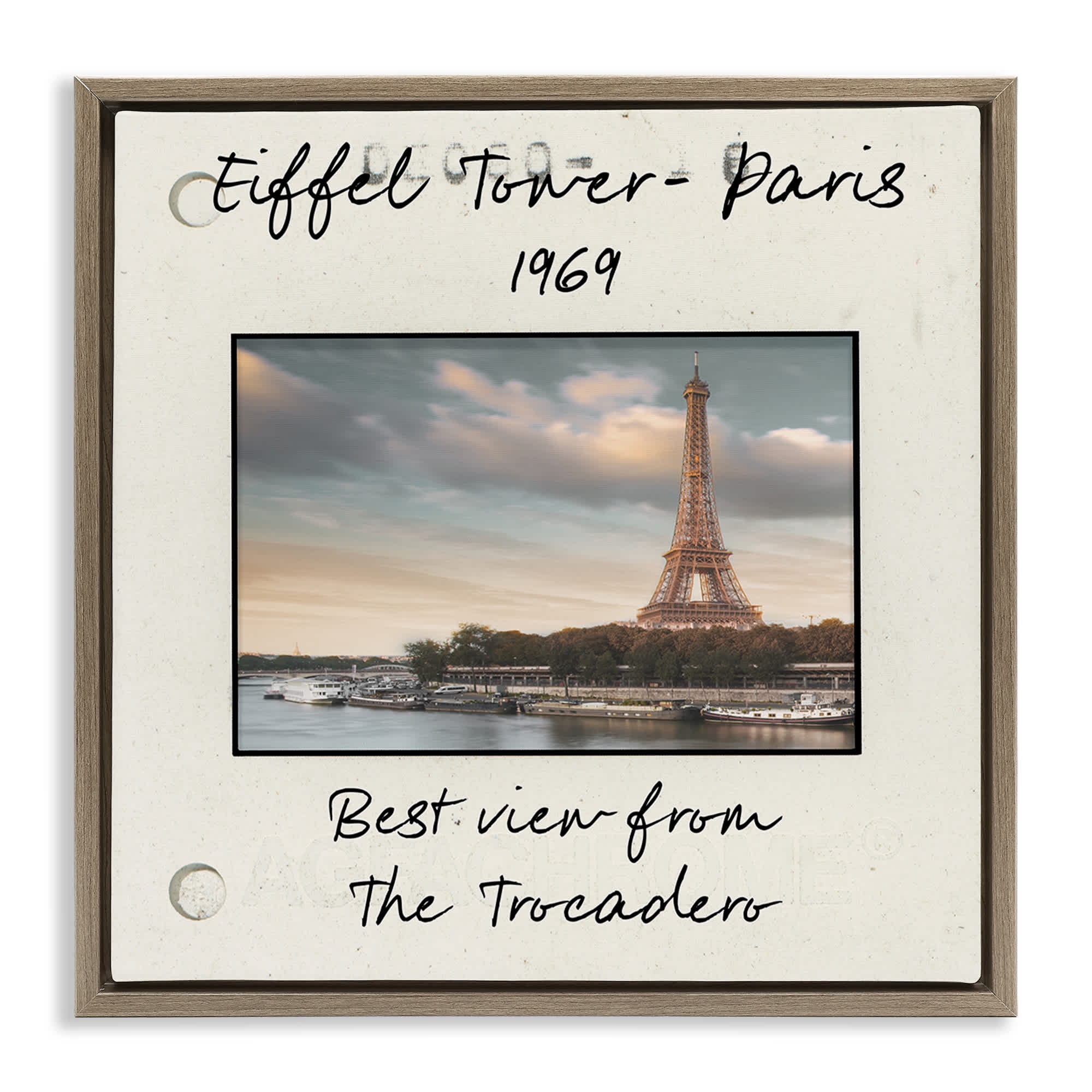 Stupell Industries BS-282-FFE-17X17 Vintage Travel Eiffel Tower Brown Framed Floater Canvas Wall Art By Danita Delimont 18 x 18
