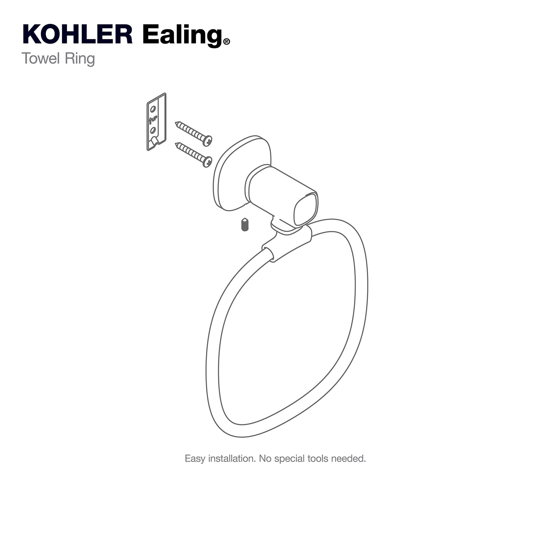 KOHLER Ealing Polished Chrome Wall Mount Single Towel Ring in the Towel  Rings department at