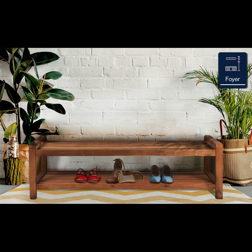 Blane Teak Acacia Wood 52" Mid-Century Modern Outdoor Bench