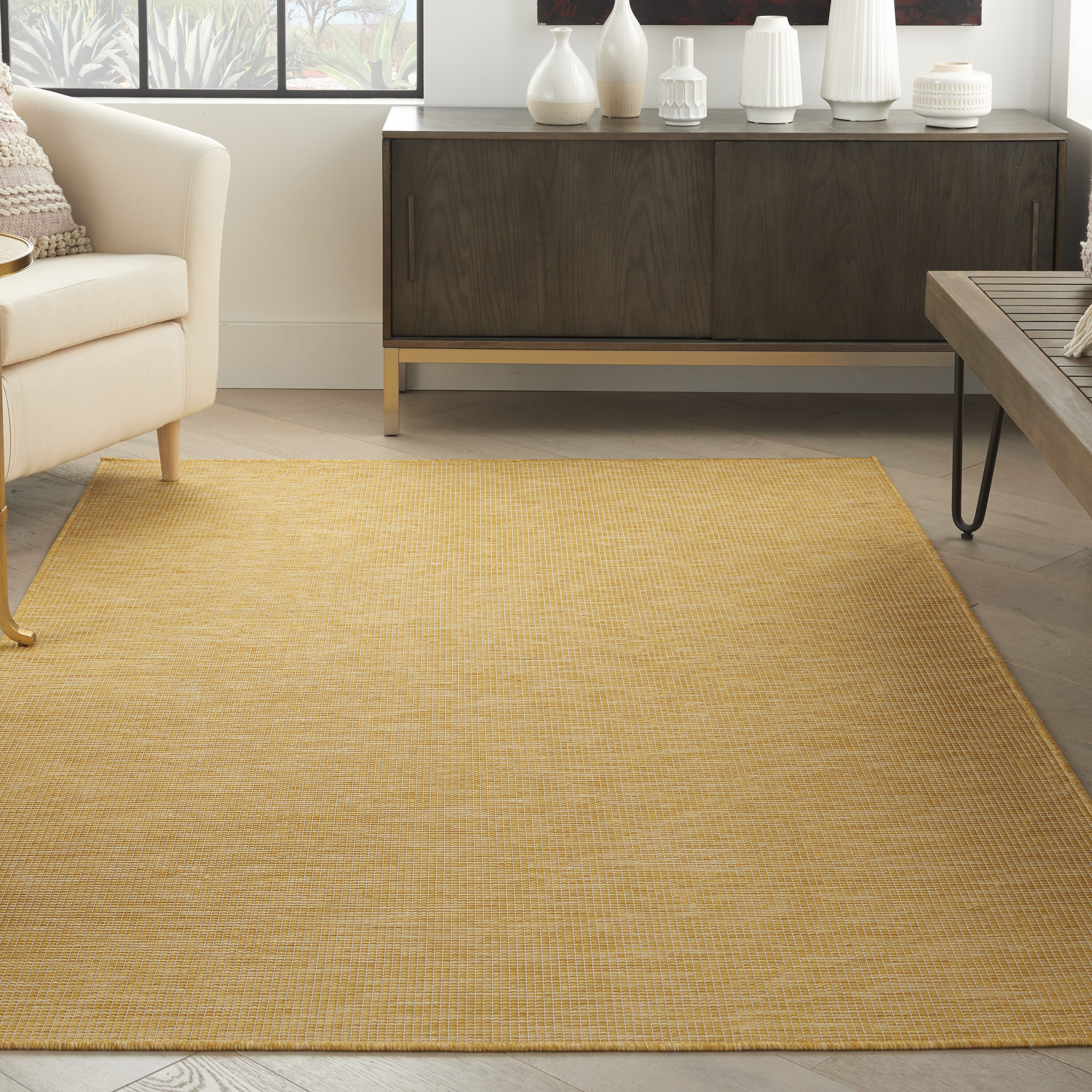 Nourison 99446791092 Positano 4 x 6 (ft) Loomed Polypropylene Yellow Rectangular Indoor/Outdoor Solid Area rug