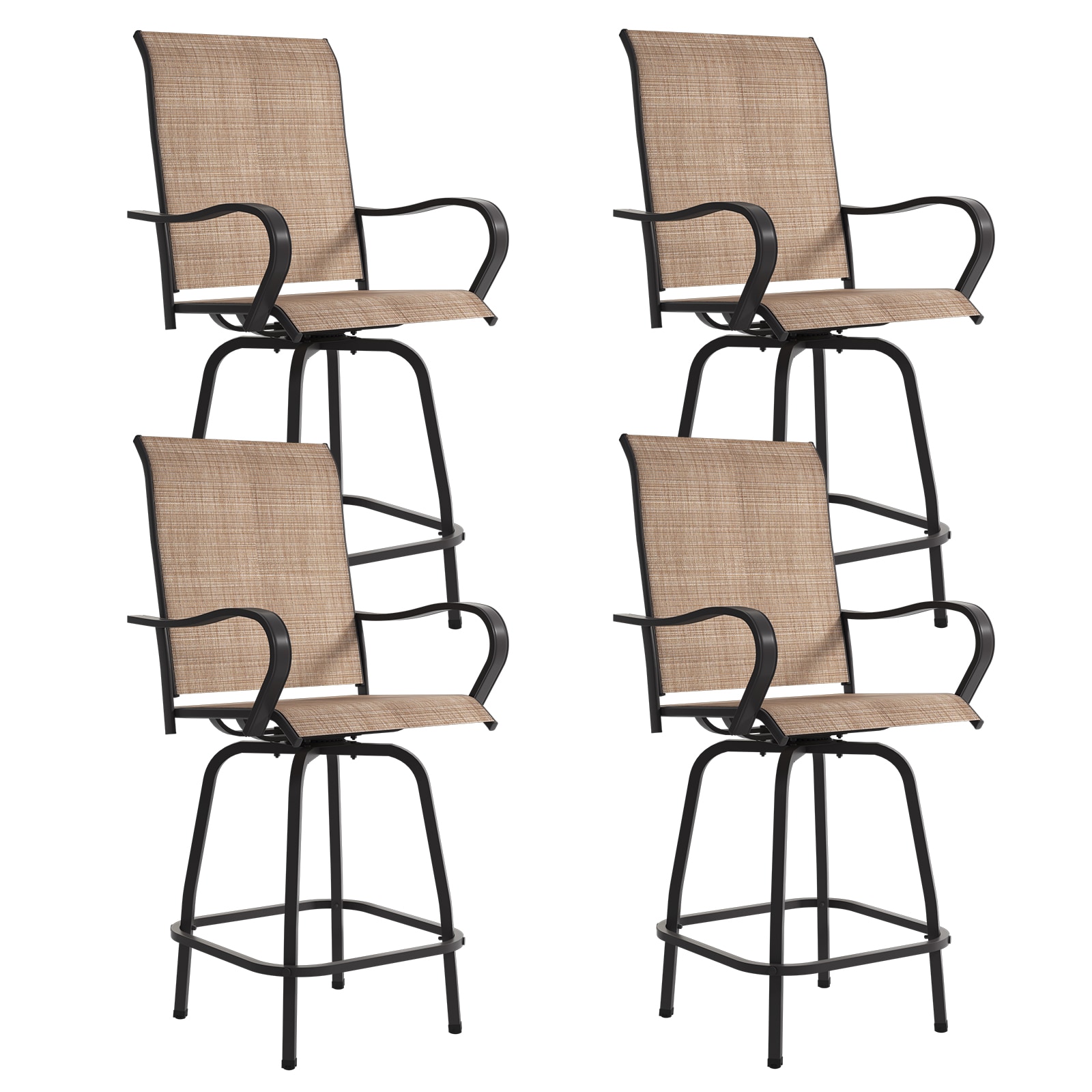 AOXUN Swivel Bar Set With Woven Seat Set Of 4 Woven Brown Iron Frame ...