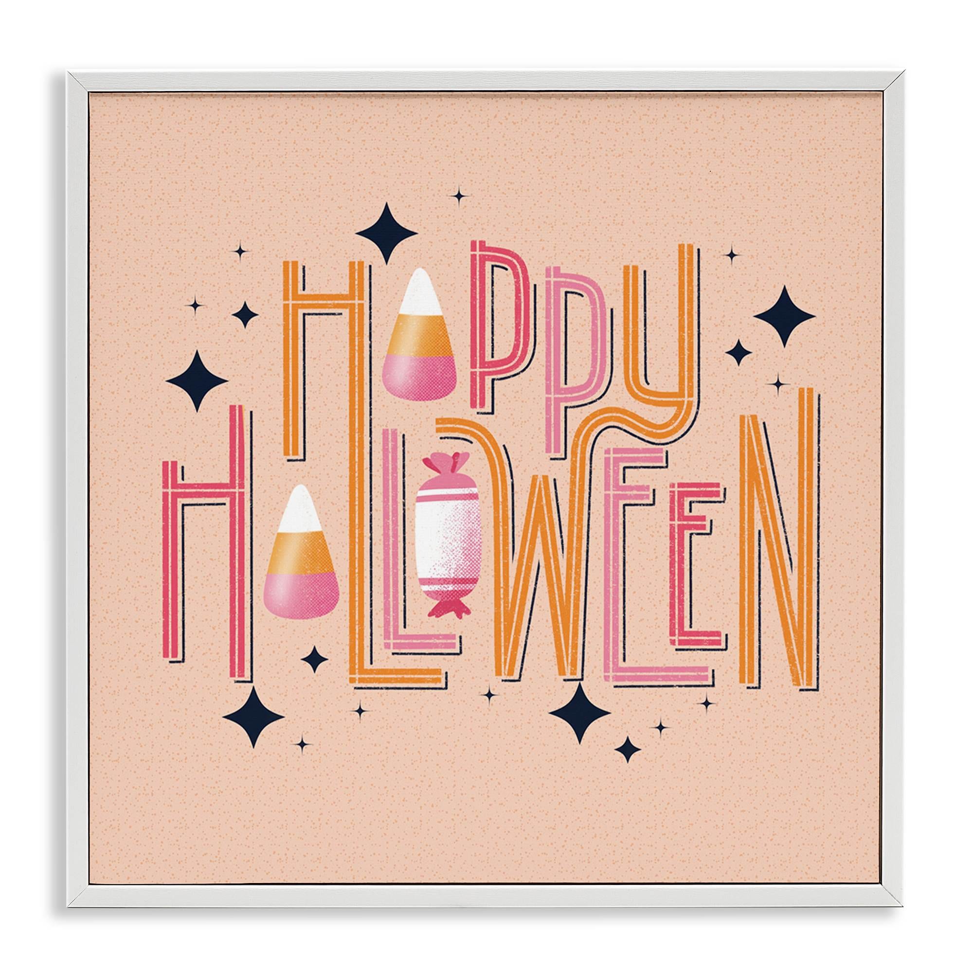 Stupell Industries BT-439-WFR-24X24 Happy Halloween with Candy White Framed Giclee Art By Sarah Hickman 24 x 24