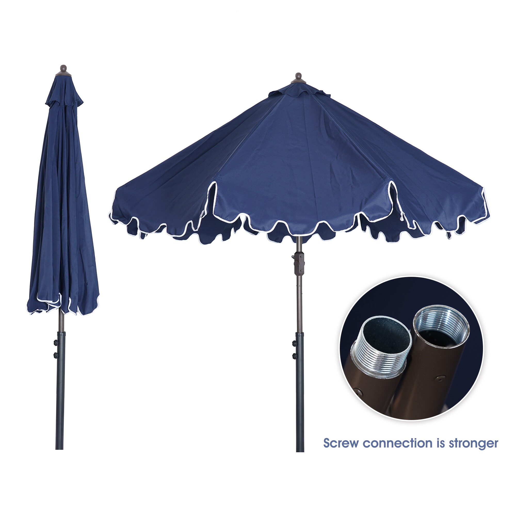 Clihome 9-ft Navy Blue Push-button Tilt Market Patio Umbrella in the ...