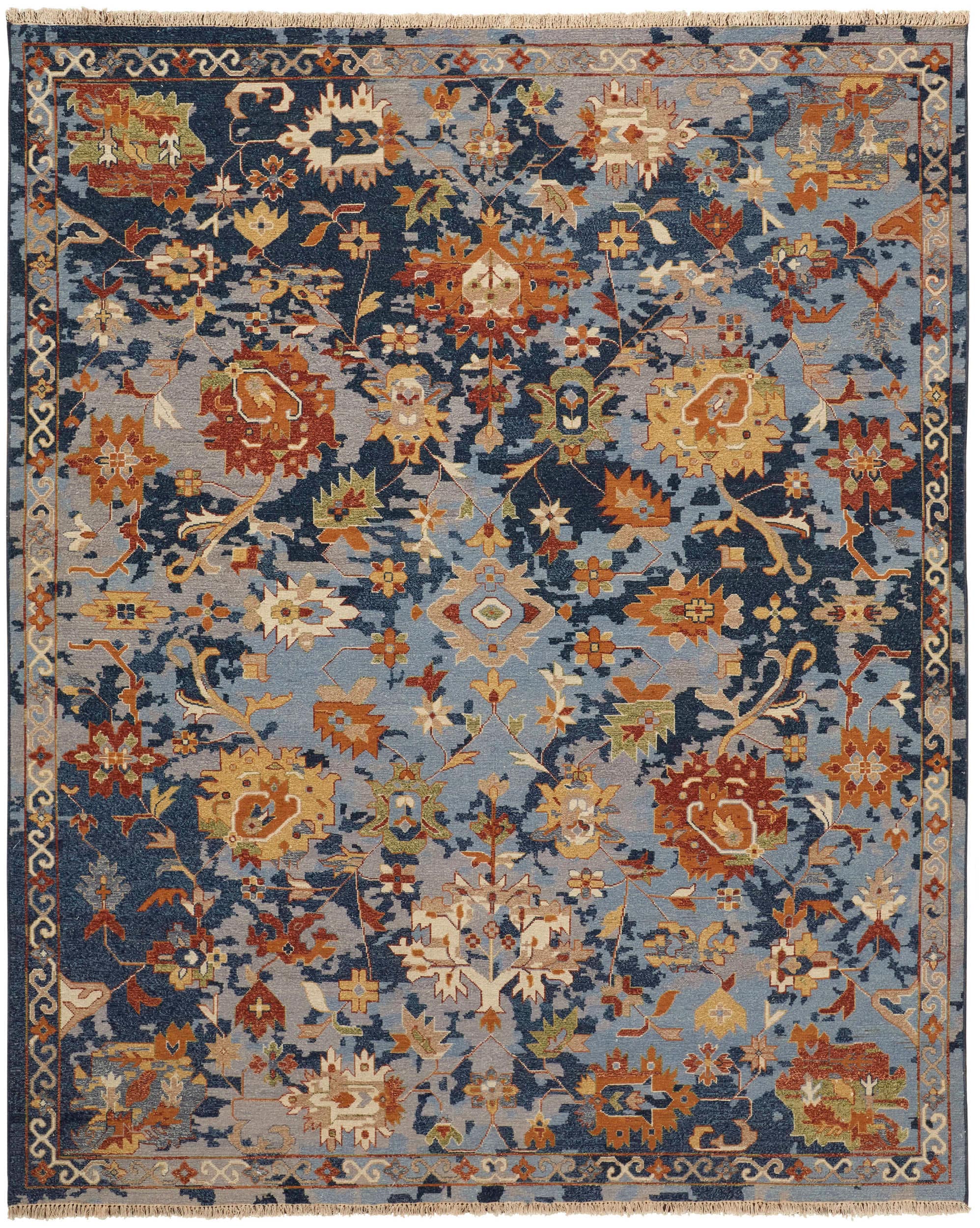 Room Envy LEYR0587BLU000N80 8 x 8 (ft) Knotted Wool Blue/Orange/Red Round Indoor Floral/Botanical Area rug