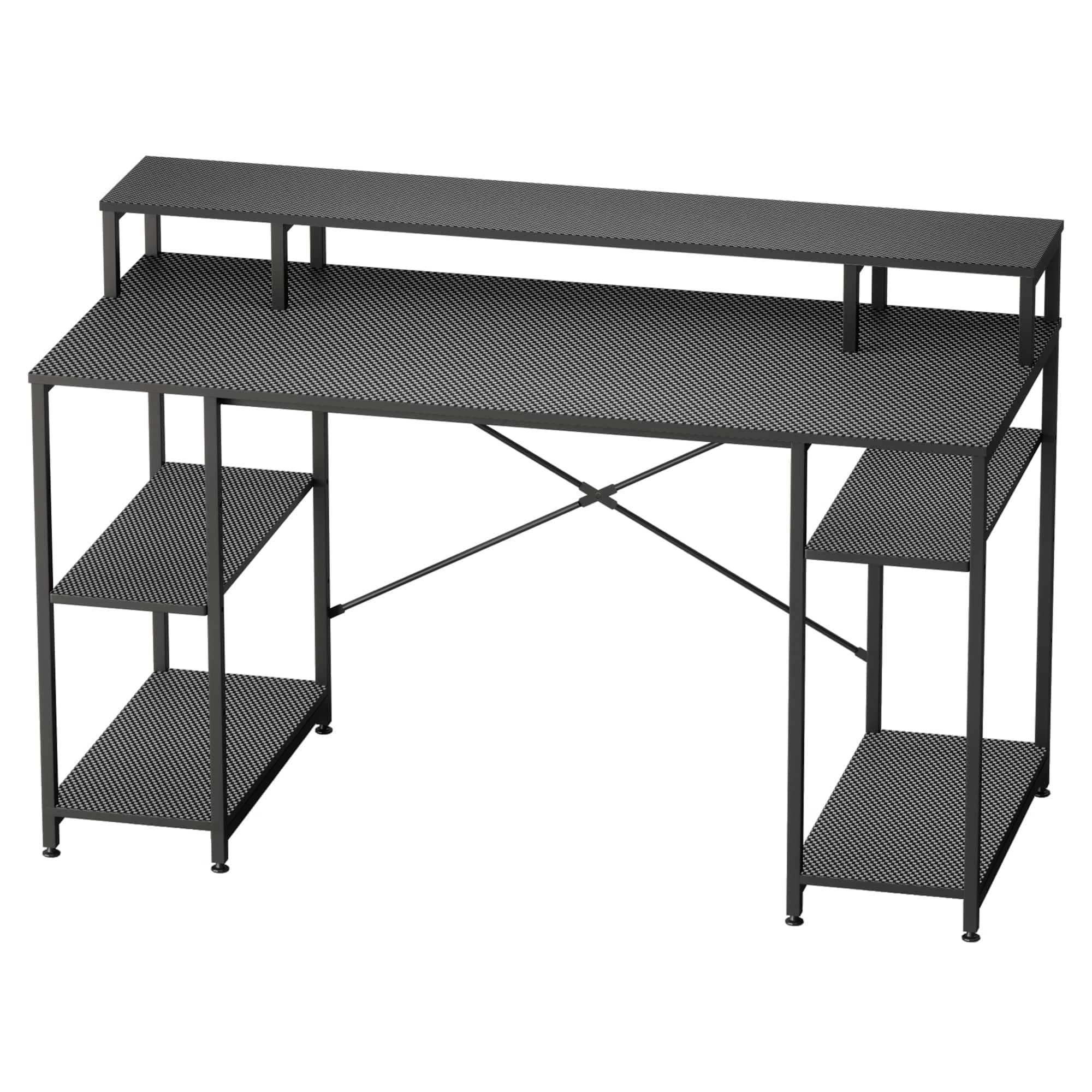 Bestier LOW-D074G-GAM 55.12-in W 4-Shelf Black Computer Desk with Monitor Shelf