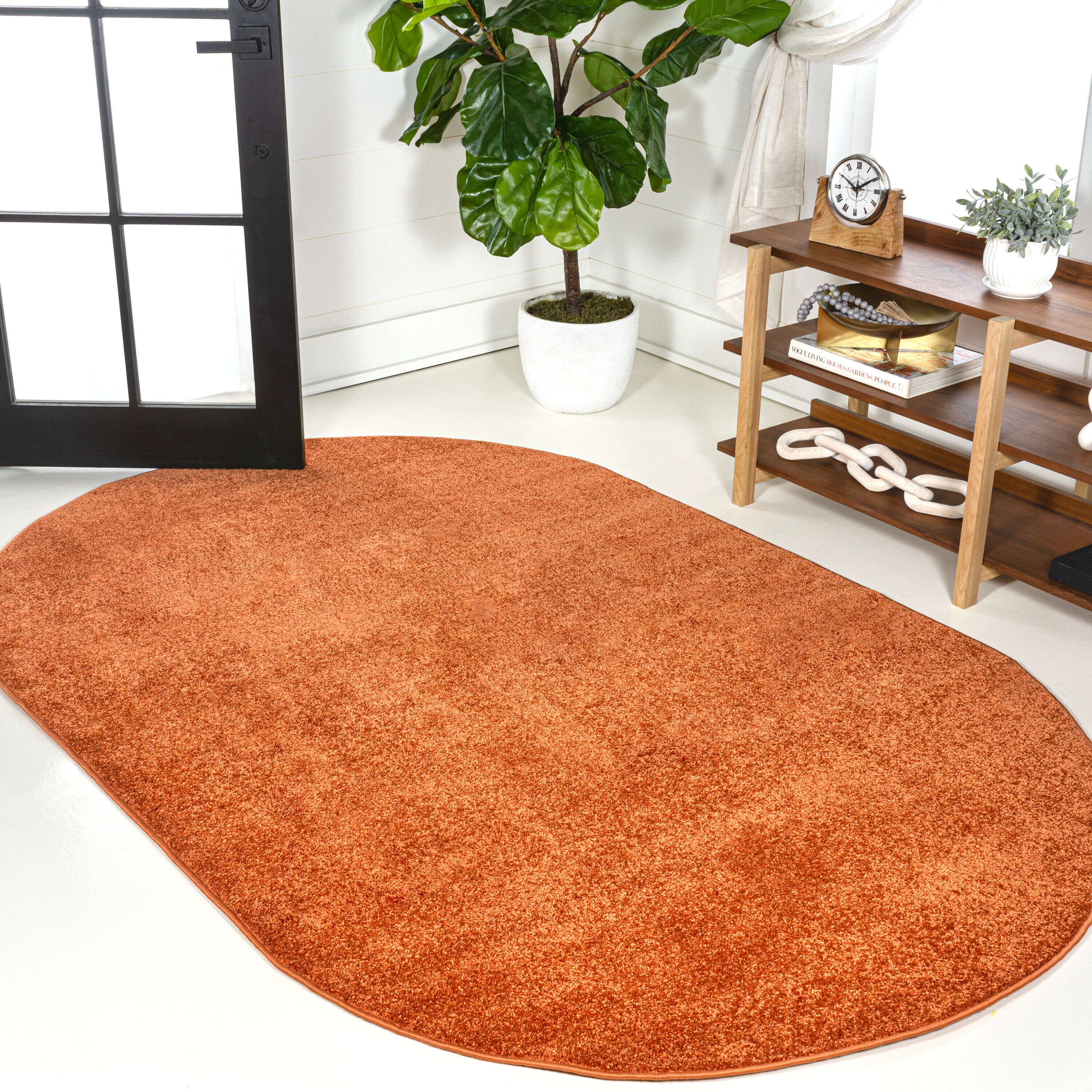 JONATHAN Y SUPERSOFT Haze Solid Low Pile 4 X 6 Ft Orange Oval Indoor   65363284 