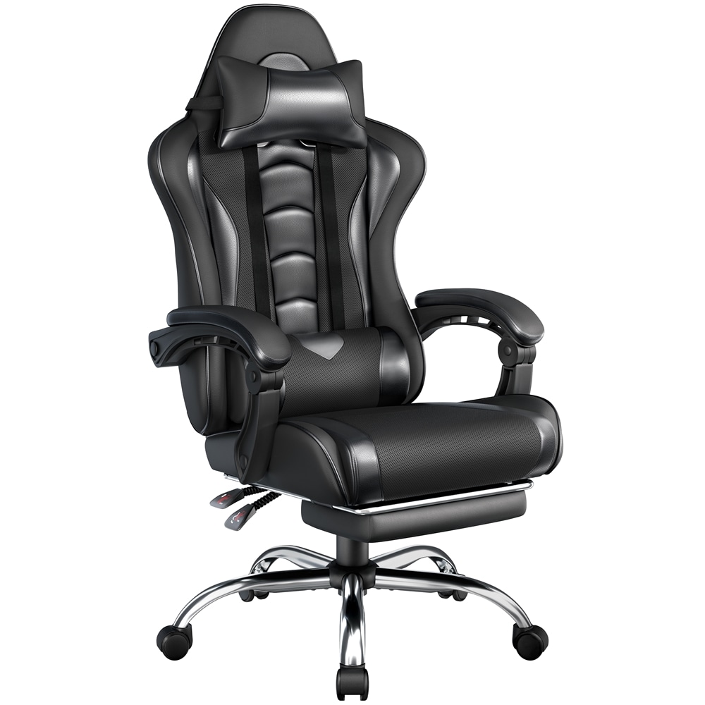 Yaheetech - Black Ergonomic Gaming Chair with Adjustable Height and Footrest