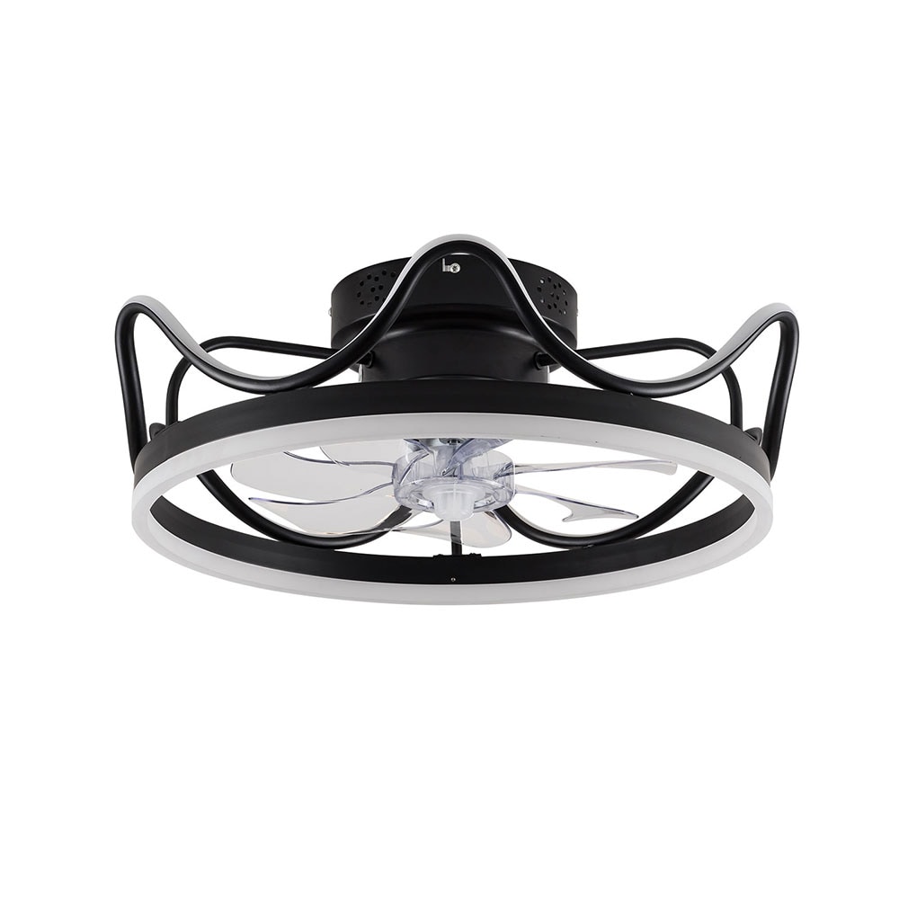 Oukaning HG-HCXLST-5468-US 22-Inches Modern Simple and Creative Black with Plastic Blades Color-Changing Indoor Flush mount Standard Ceiling Fan With Light and Remote ( 7 -Blade)