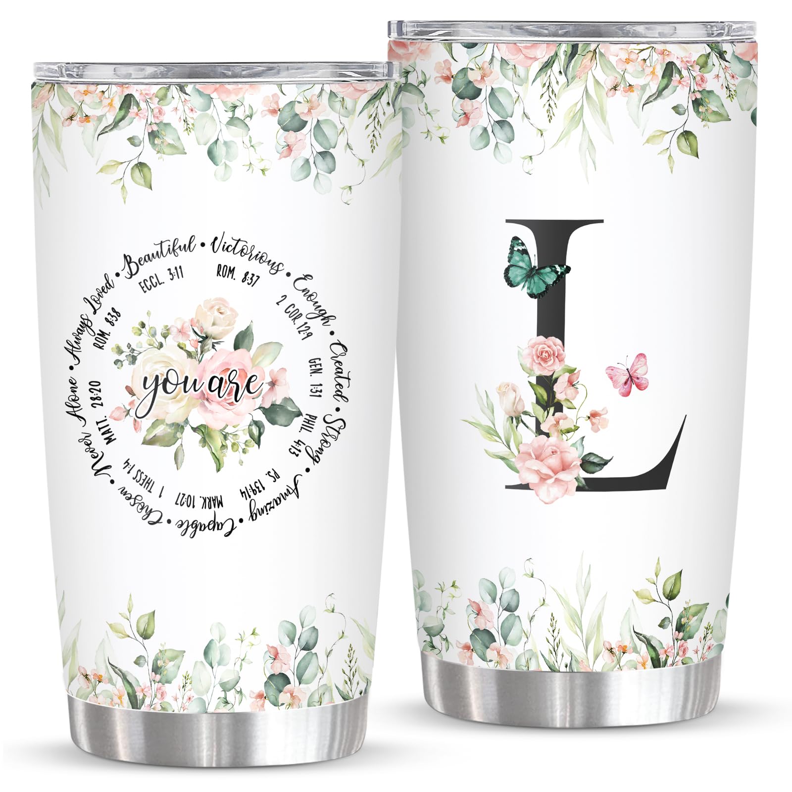 Aoibox  Personalized 20oz Stainless Steel Insulated Travel Tumbler with Monogram and Christian Design Initial