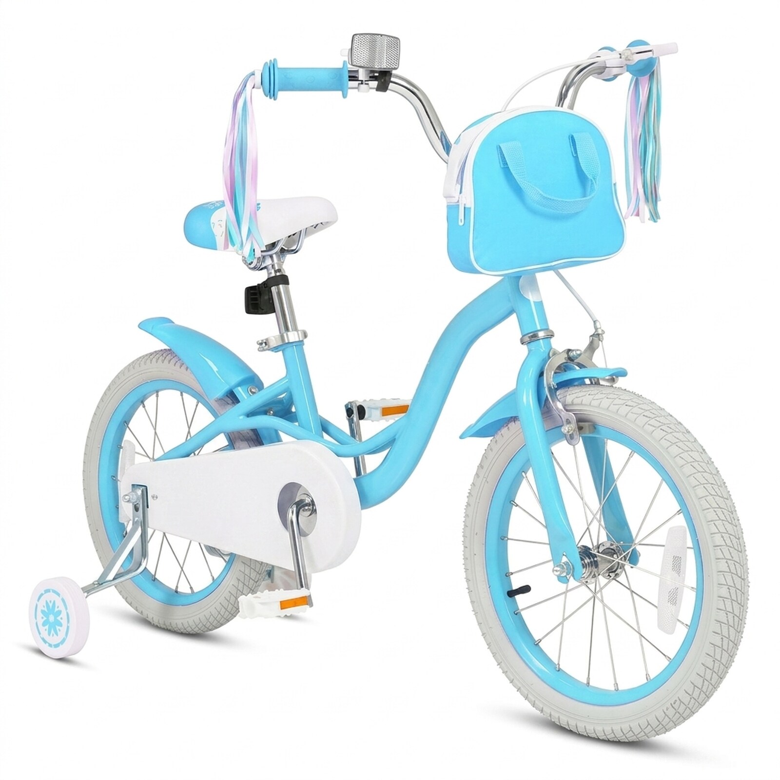 SUGIFT 16-in Kids Bike with Front Bag and Streamers for Ages 4 to 7 Enclosed Chain Guard and Dual Brakes - Blue