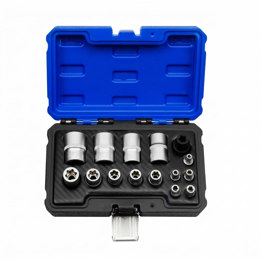 Etokfoks  External Torx Plus Socket Set 15pcs 1 4 3 8 1 2 Drive 6 Point EP4 EP24 5 Point 8mm CR V Hex Key for Automotive