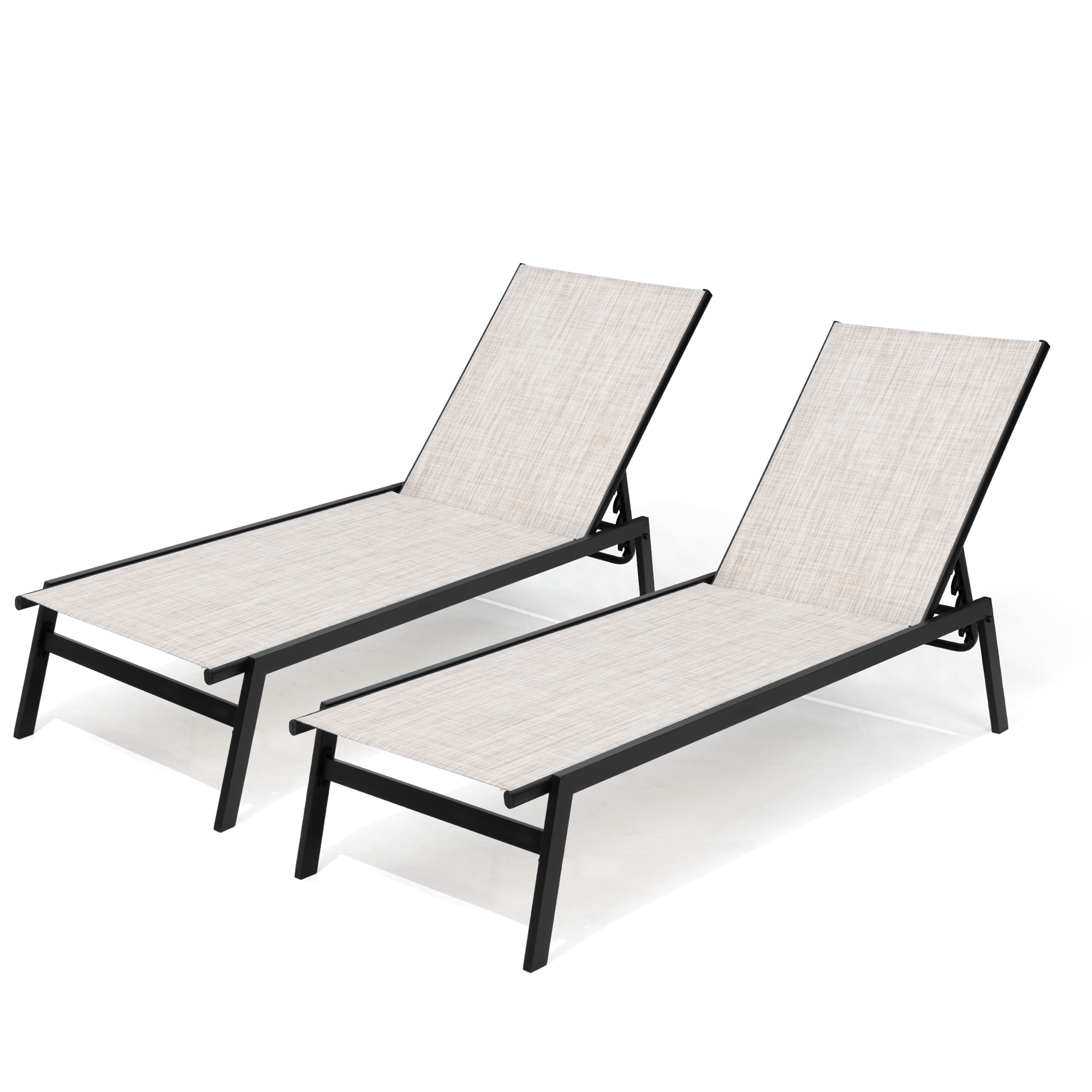 Crestlive Products CL-LG030BEI-2 2 pc outdoor lounge chair Set of 2 Brown Metal Frame Stationary Chaise Lounge Chair with Off-white Mesh Seat