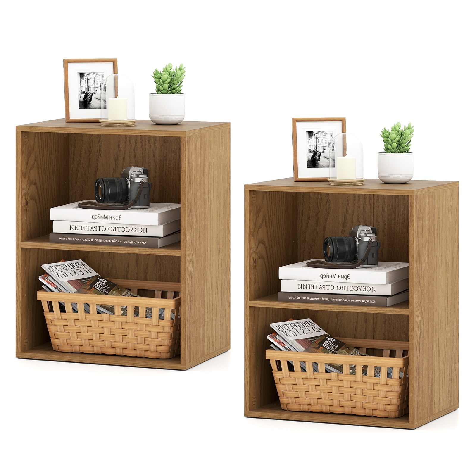 Slickblue - Set of 2 Wooden 2 Cube Open Bookcase with Adjustable Shelf for Living Room Bedroom or...