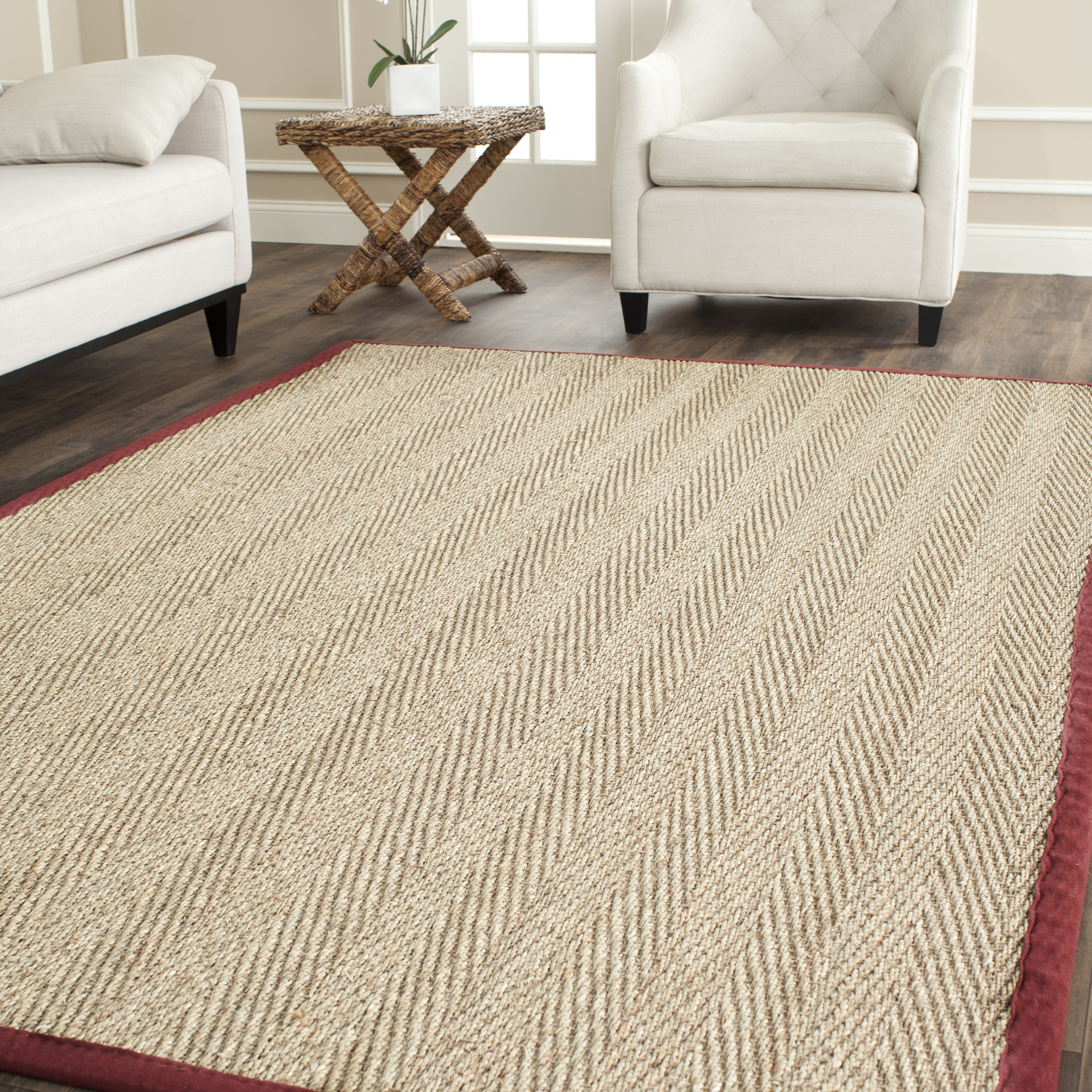 Safavieh NF115D-3 Natural Fiber Montauk 3 x 5 (ft) Loomed Seagrass Natural/Red Rectangular Indoor Chevron Coastal Throw rug