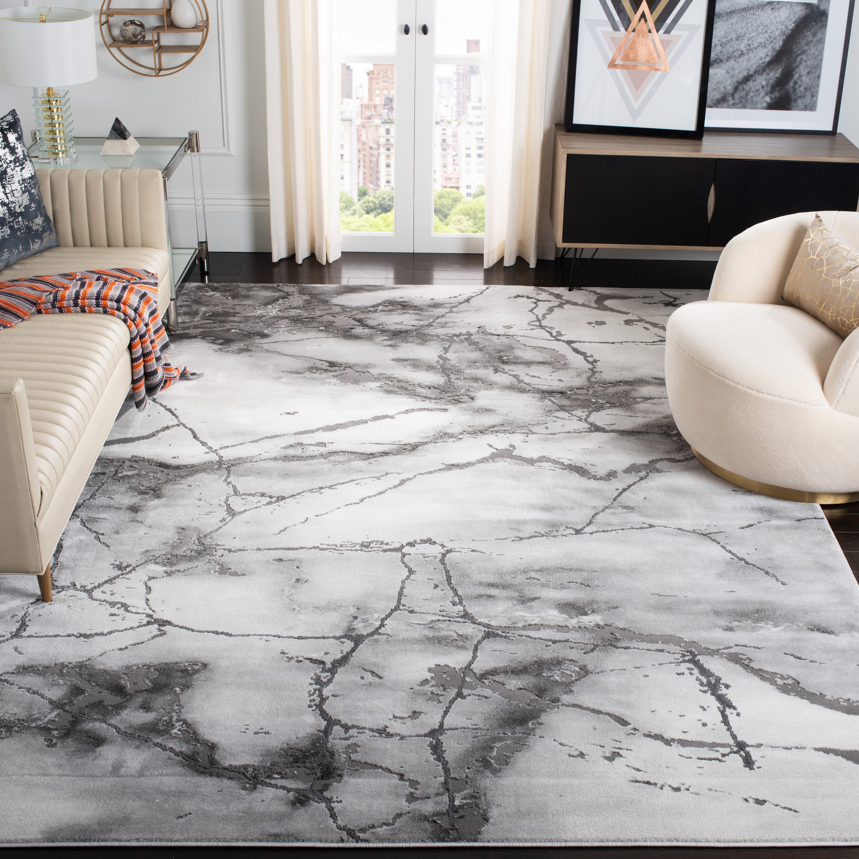 Safavieh CFT877G-4SQ Craft Karlu 4 x 4 (ft) Loomed Polypropylene Gray/Silver Square Indoor Geode Area rug