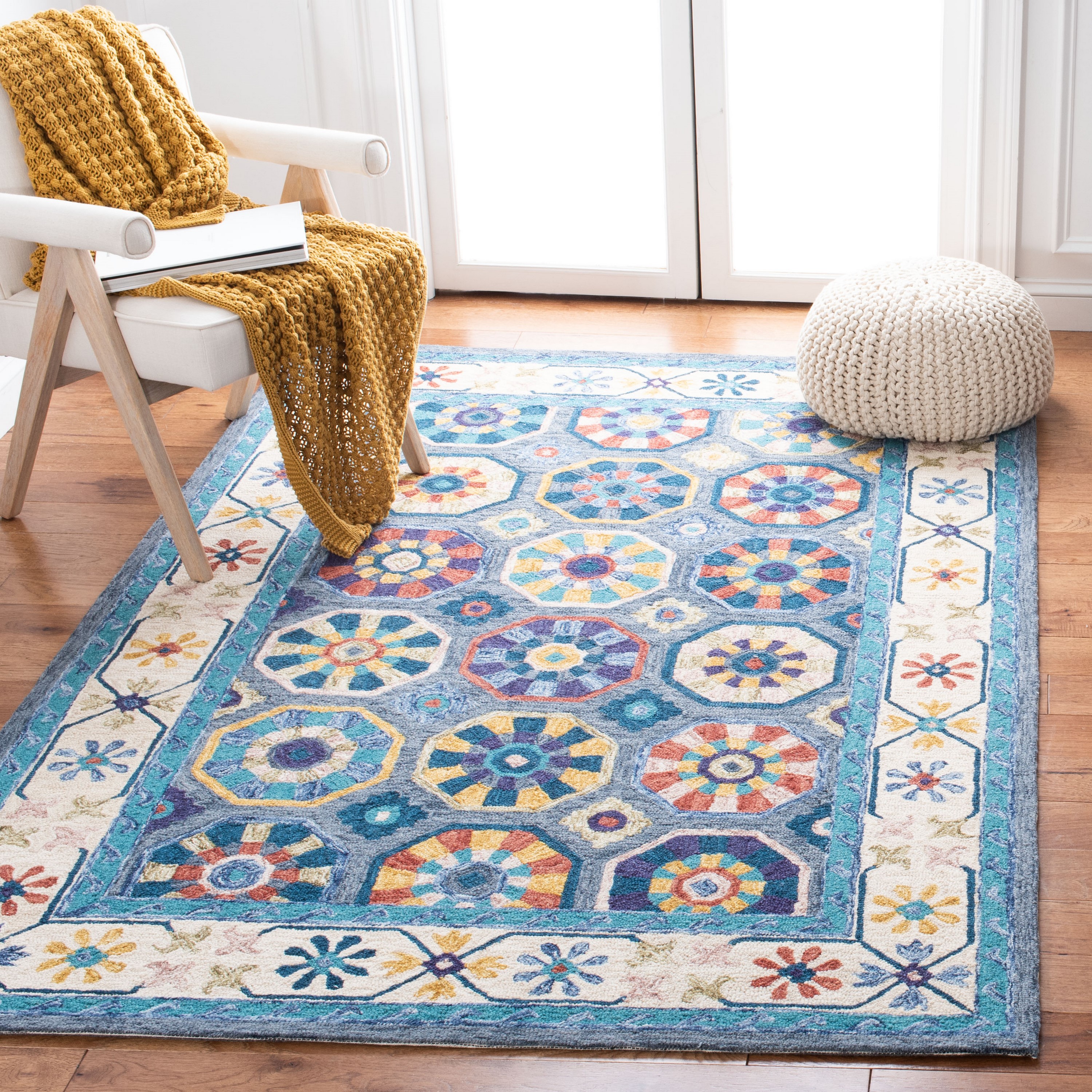 Safavieh Bellagio Nijar 8 x 10 Wool Light Blue Indoor Floral/Botanical  Global Area Rug in the Rugs department at