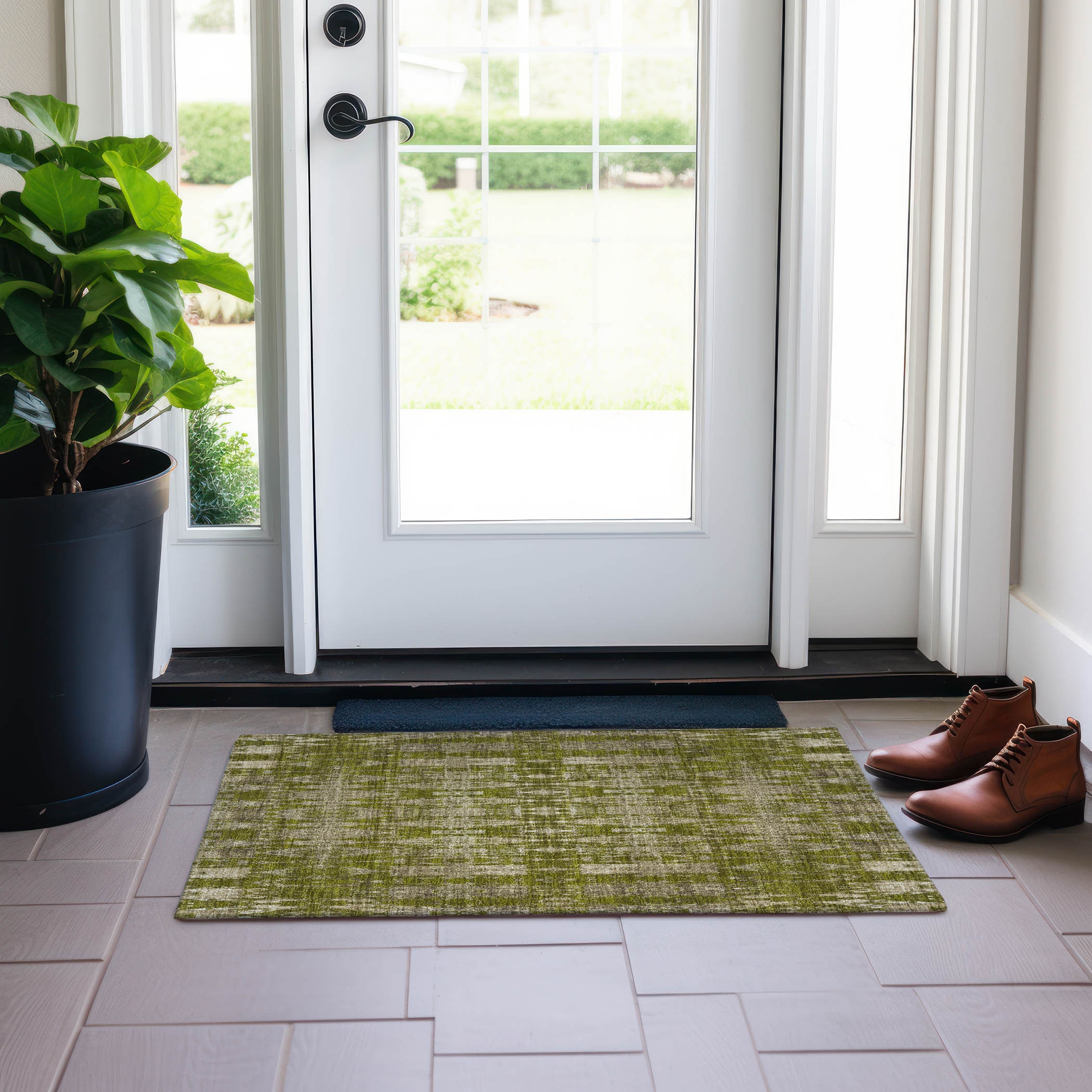 Addison Rugs ACN580OL20X30 Chantille ACN580OL 2 x 3 (ft) Polyester Olive Rectangular Indoor/Outdoor Geometric Machine washable Area rug