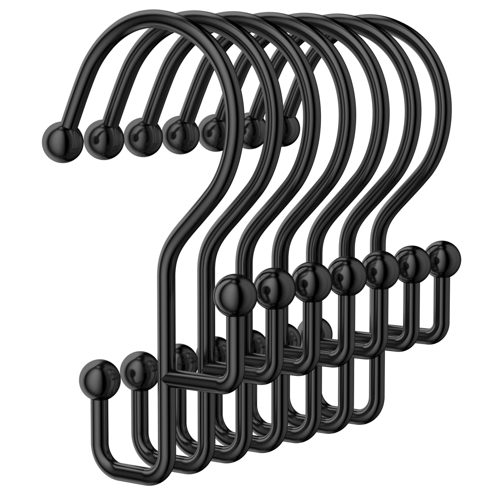 Aoibox  Double Hook Metal Shower Curtain Rings Rust Proof Black Anti Drop Design for Curtain and Liner