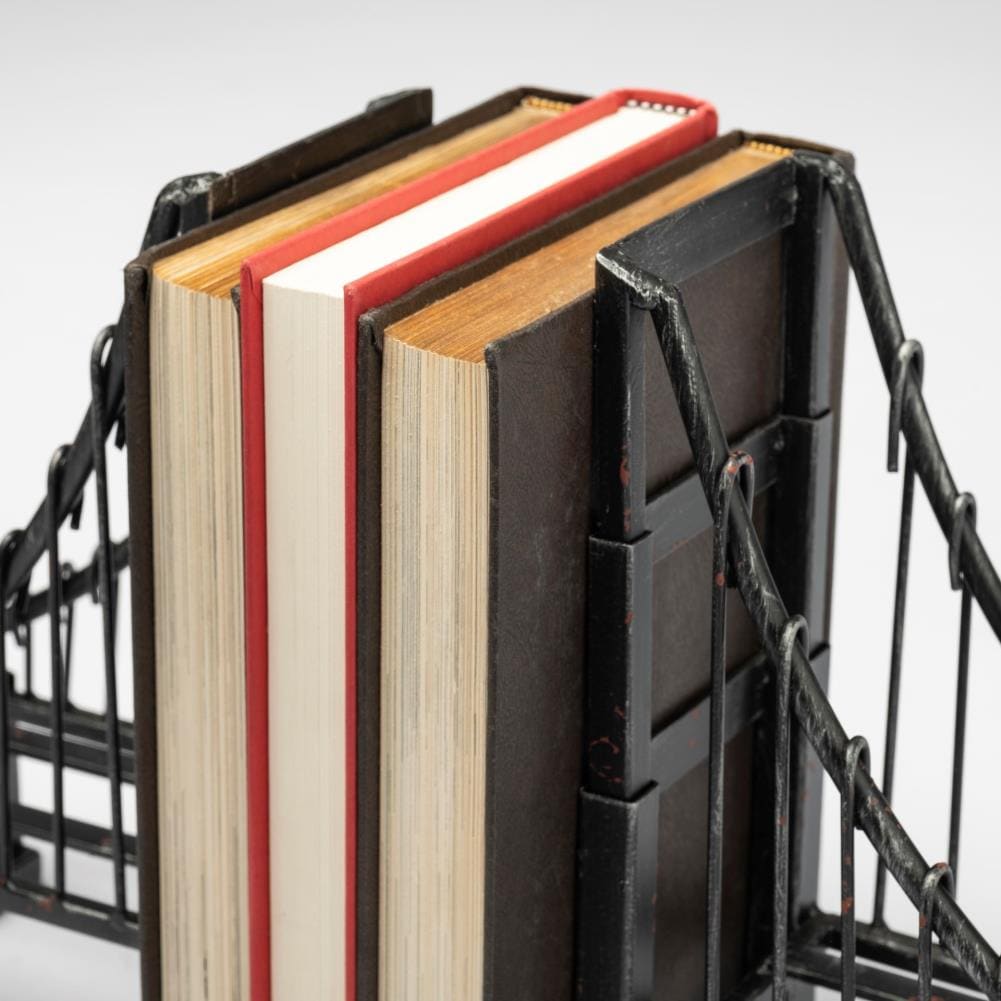Industrial Black Metal Suspension Bridge Bookends Set