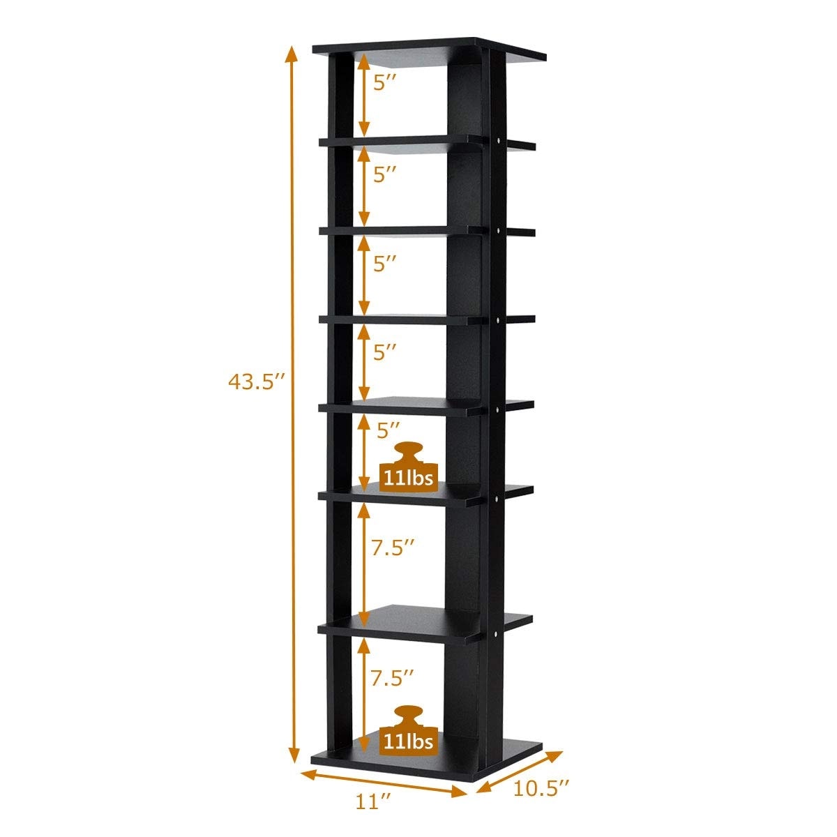 Volenca 7-Tier Vertical Manufactured Wood Shoe Rack Narrow Shoe Tower ...