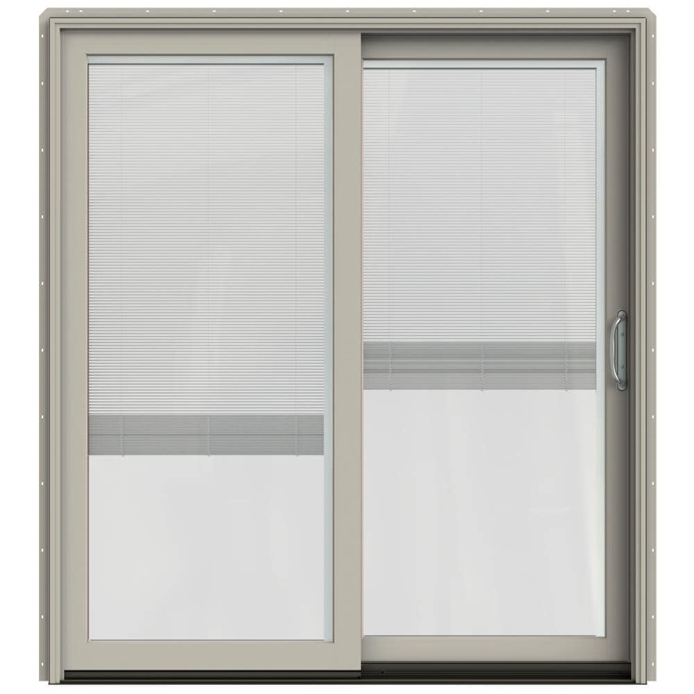JELD-WEN LOWOLJW220100420 72-in x 80-in Low-e Blinds Between The Glass Desert Sand Clad-wood Sliding Right-Hand Sliding Double Patio Door Screen Included