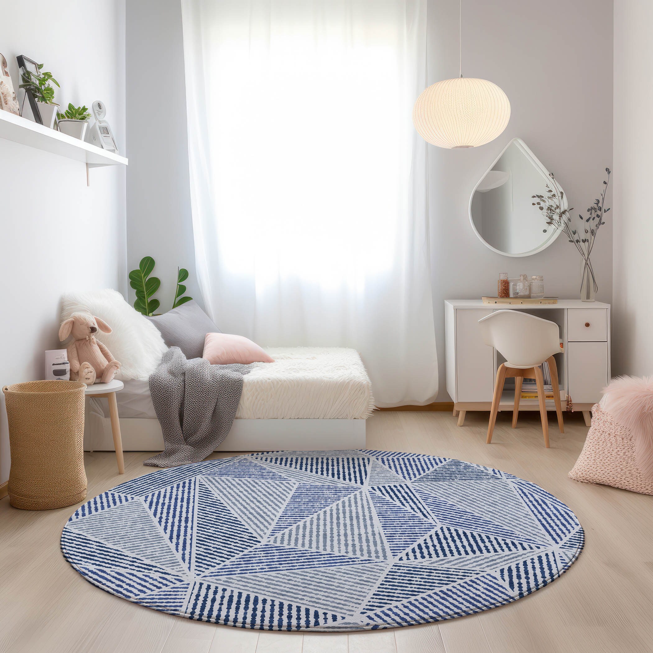 Addison Rugs ACN618NA8RO Chantille ACN618NA 8 x 8 (ft) Polyester Navy Round Indoor/Outdoor Geometric Machine washable Area rug