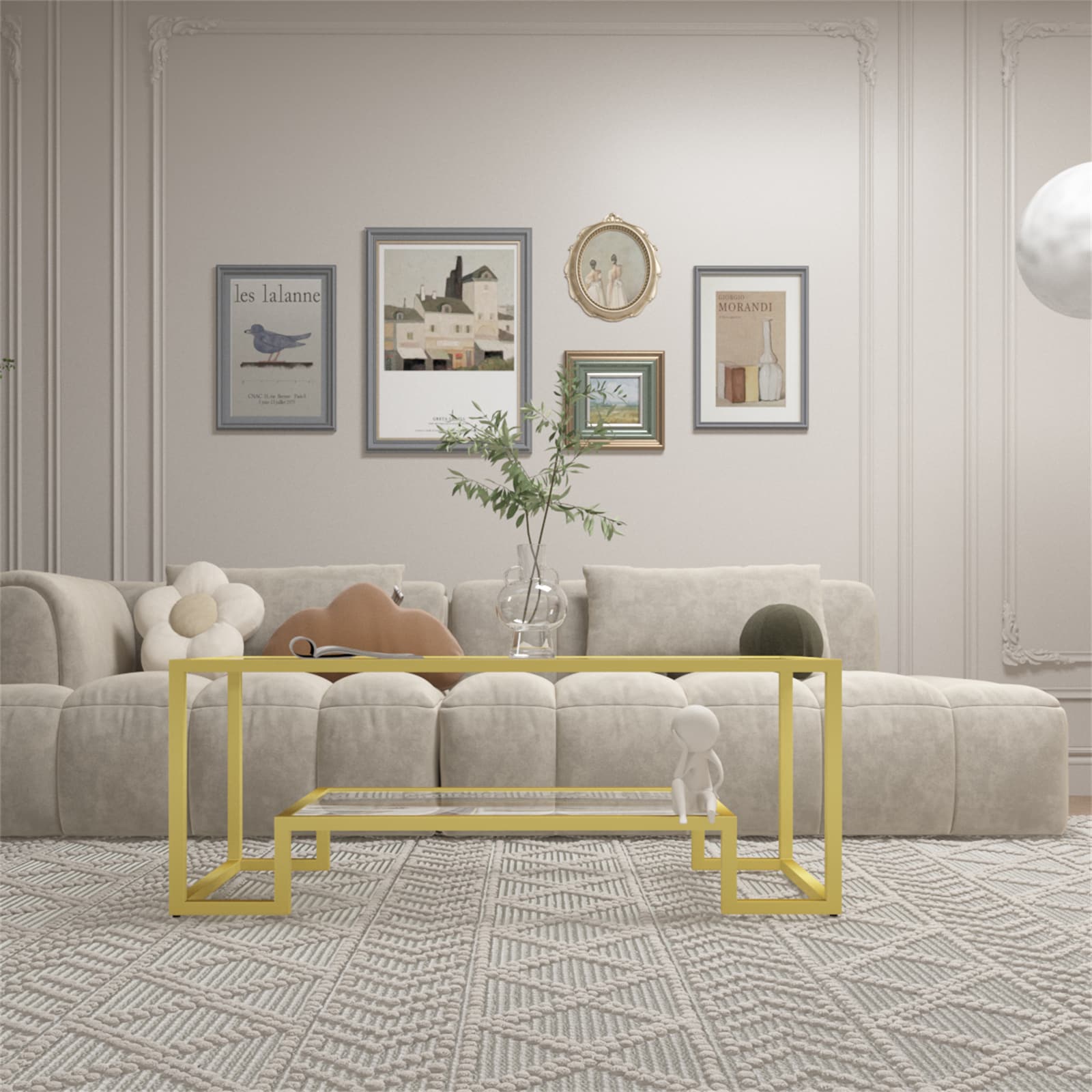 BESTCOSTY WF285LJW187AALZYYRL 45.2-Inches W x 17.3-Inches H Gold Glass Rectangular Modern End Table Assembly Required