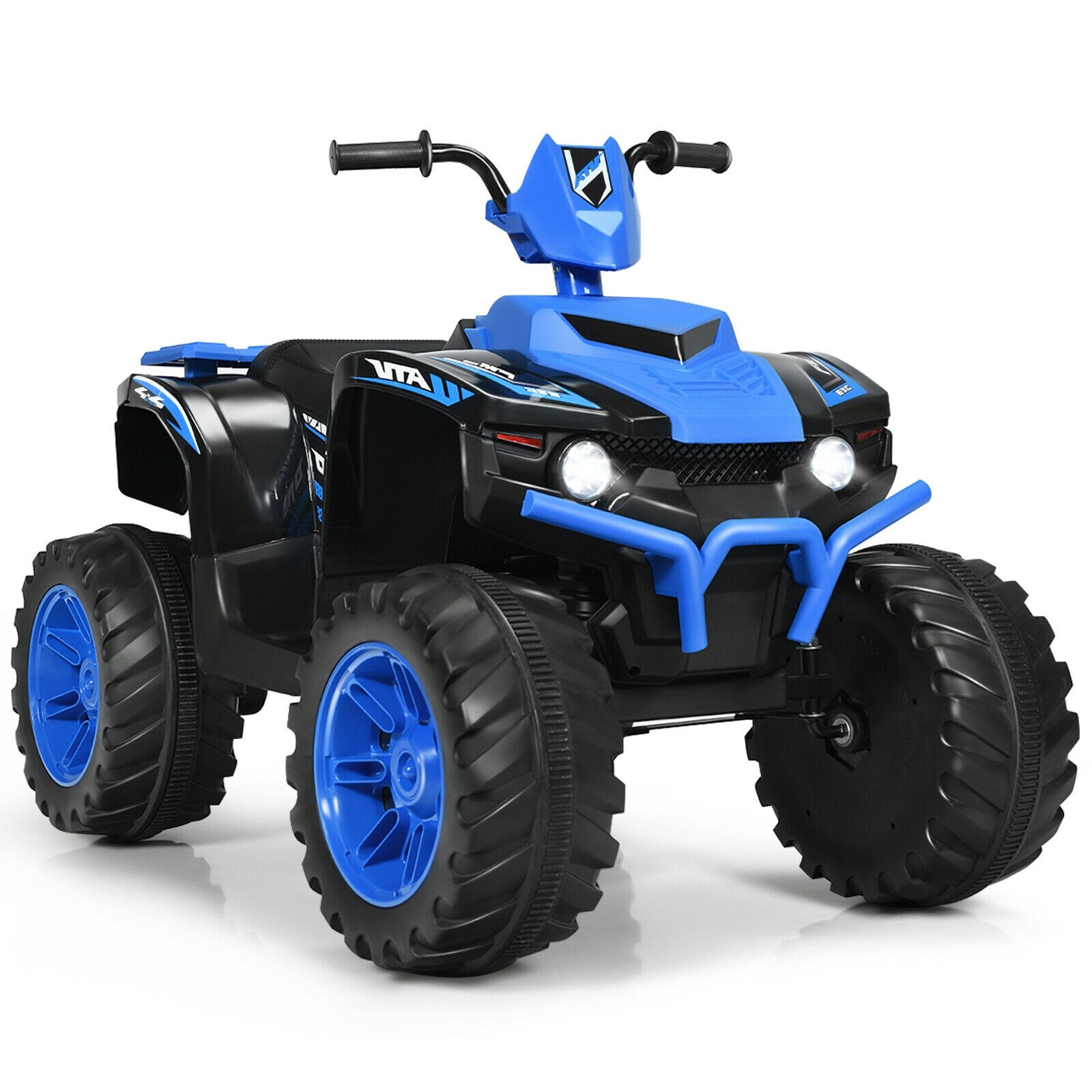 Slickblue D-CO-YN897723YT Navy 12V Kids Ride-On ATV with LED Lights and Treaded Tires (Battery Included) for Backyard and Driveway