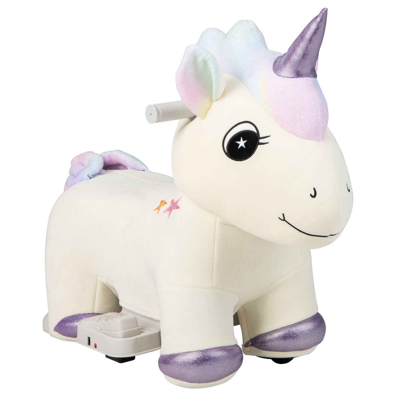 Slickblue D-CO-EB-SU72101QT 6V Animal Ride On Toy for Kids (Battery Included and Charger Included) Electric Plush Toy with Foot Pedal and Music Functions- Beige
