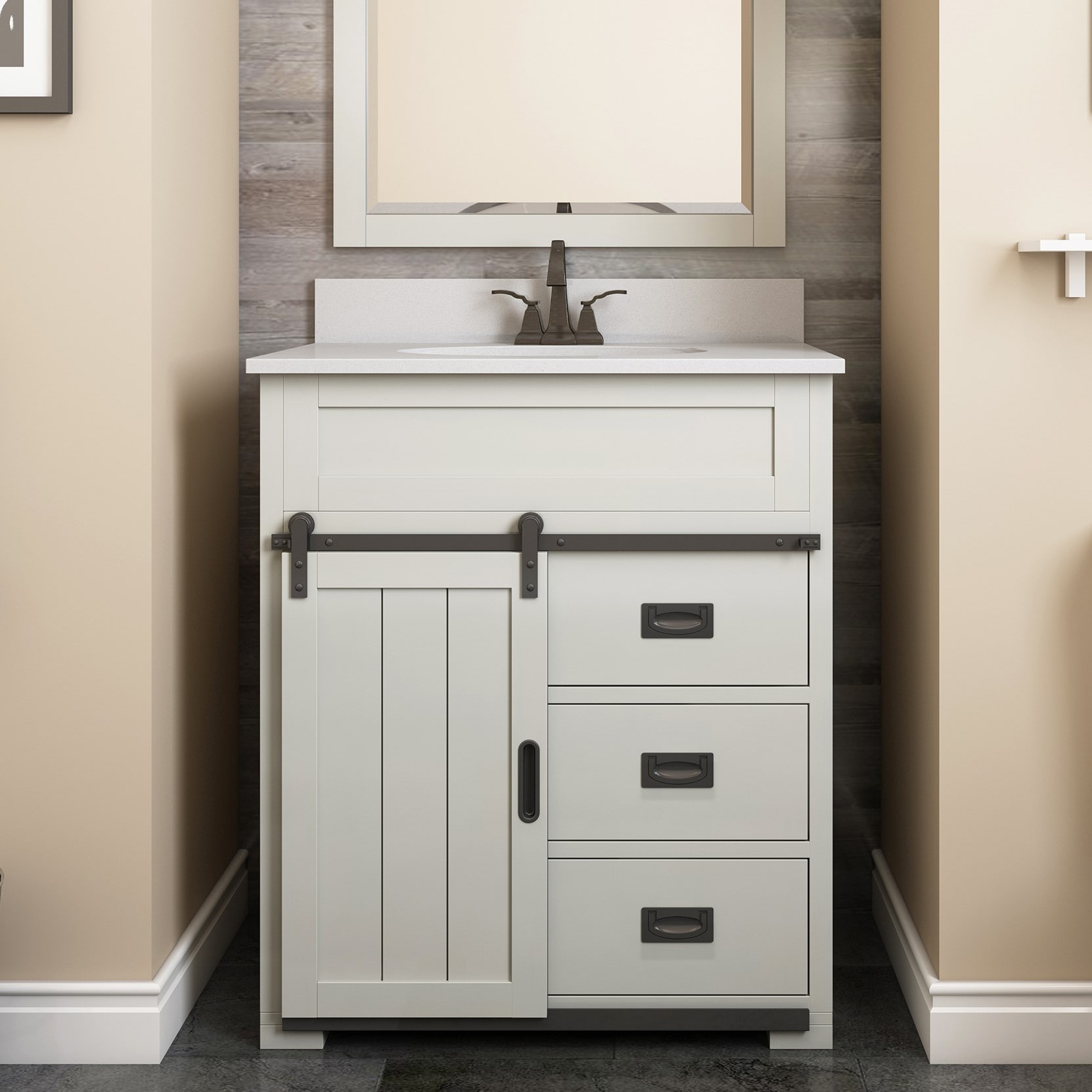 style selections morriston 30-in white undermount single sink bathroom  vanity with white engineered stone top