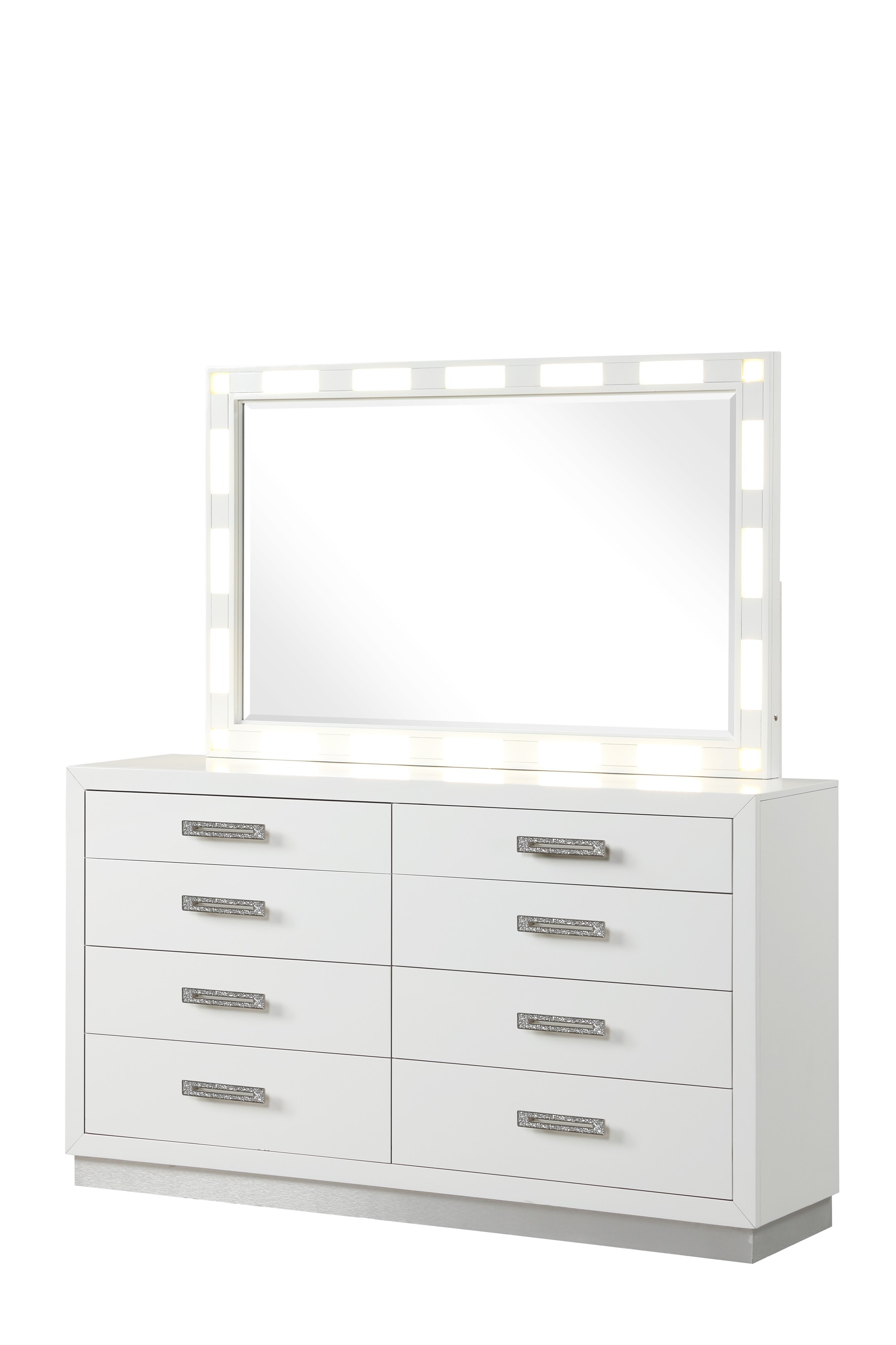 Milky White Queen 5-Piece LED Bedroom Set with Upholstery